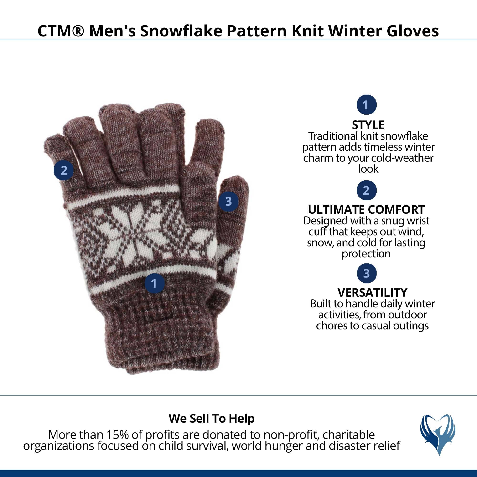 CTM® Men's Snowflake Pattern Knit Winter Gloves - Light Gray