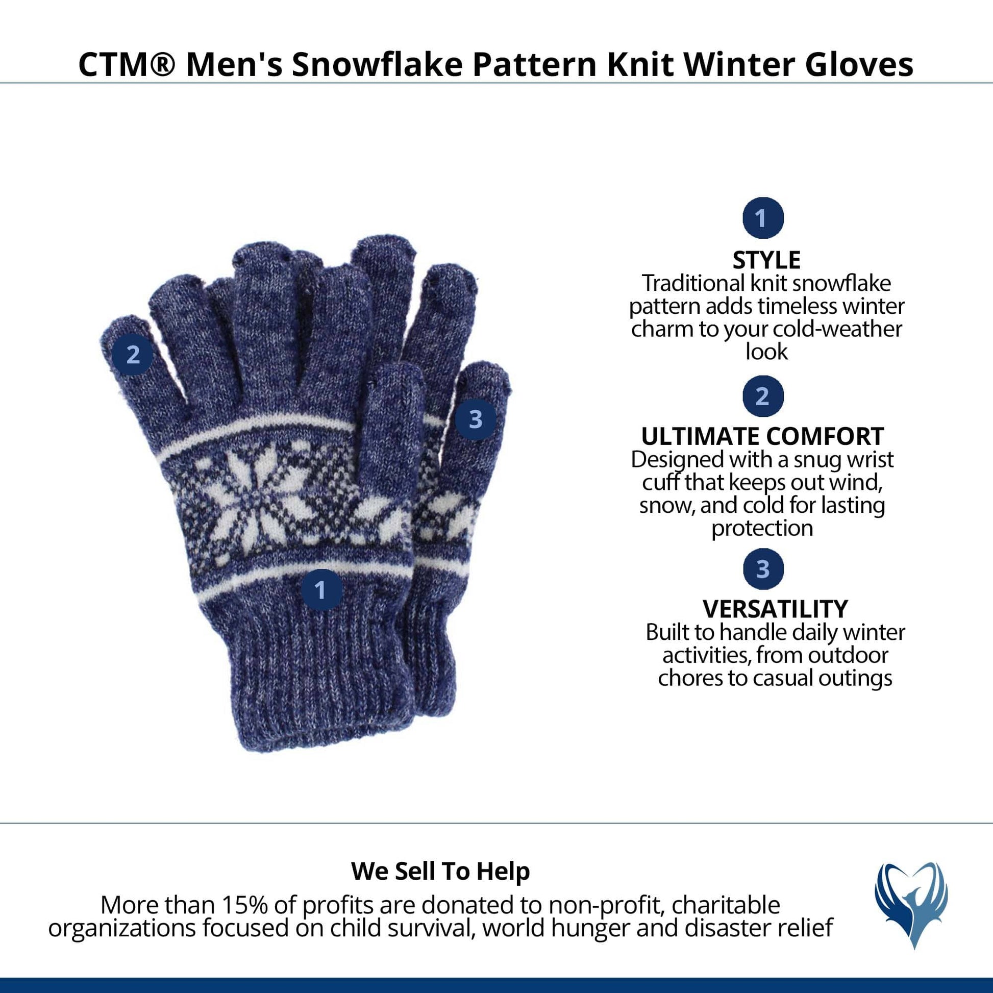 CTM® Men's Snowflake Pattern Knit Winter Gloves - Navy