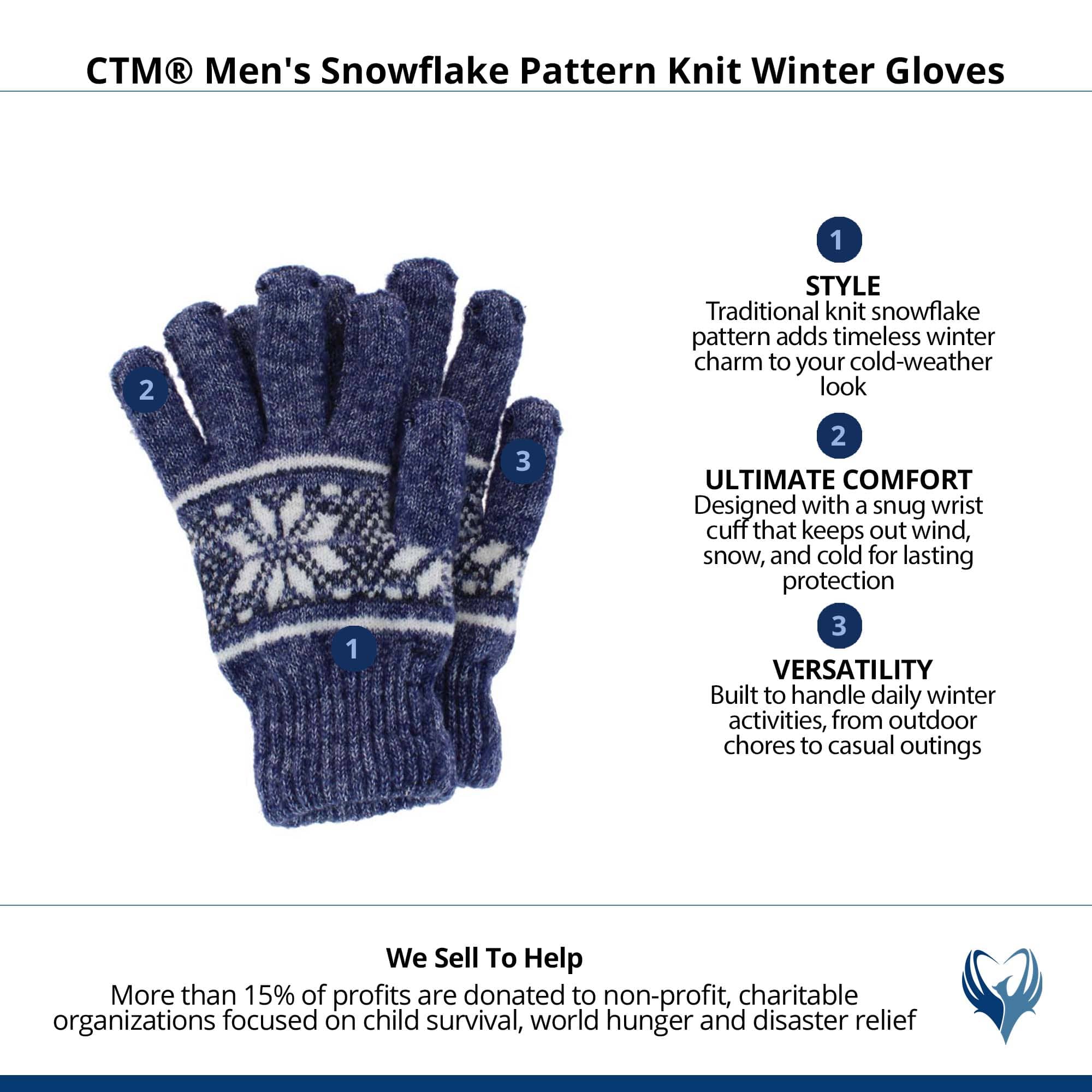 CTM® Men's Snowflake Pattern Knit Winter Gloves - Navy