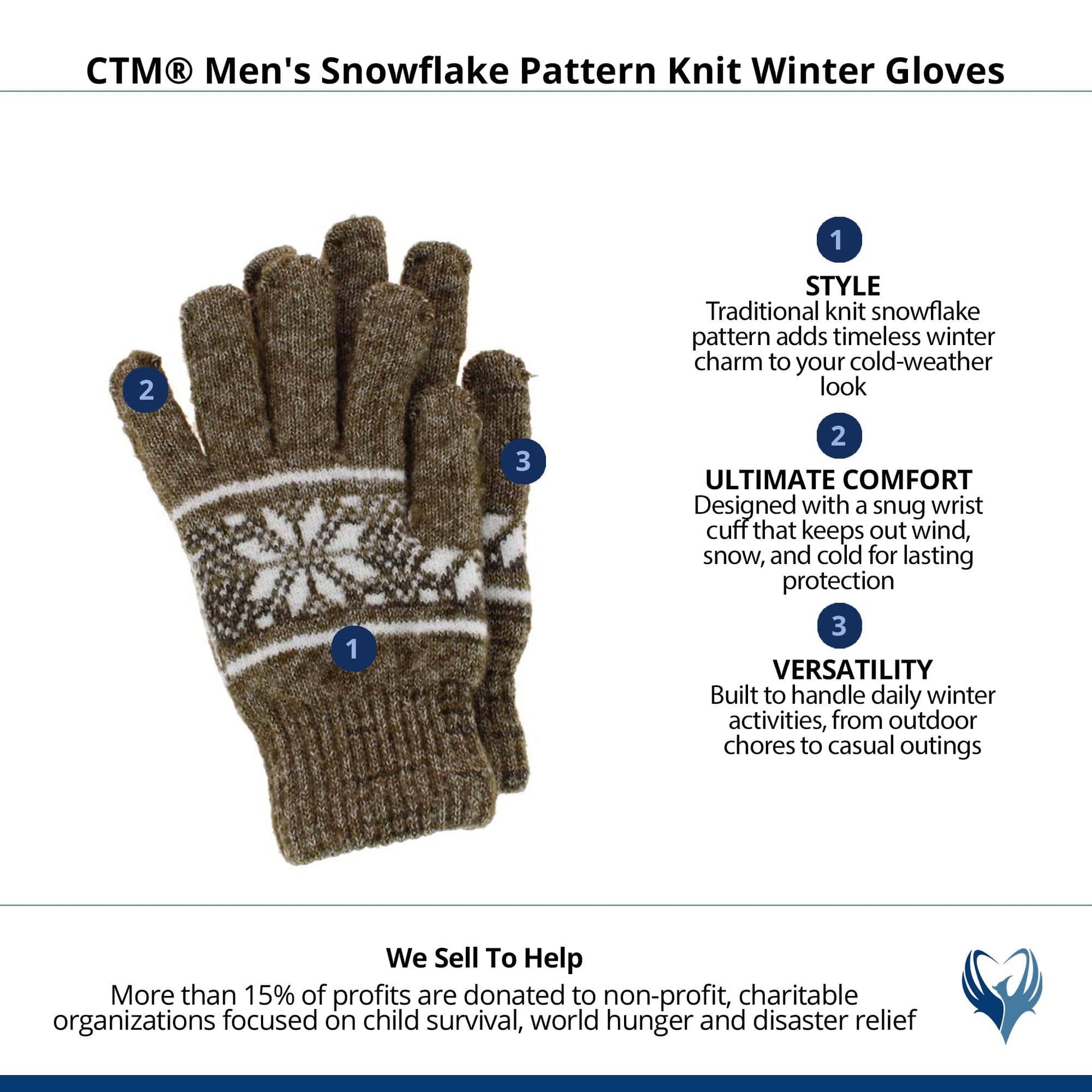 CTM® Men's Snowflake Pattern Knit Winter Gloves - Olive