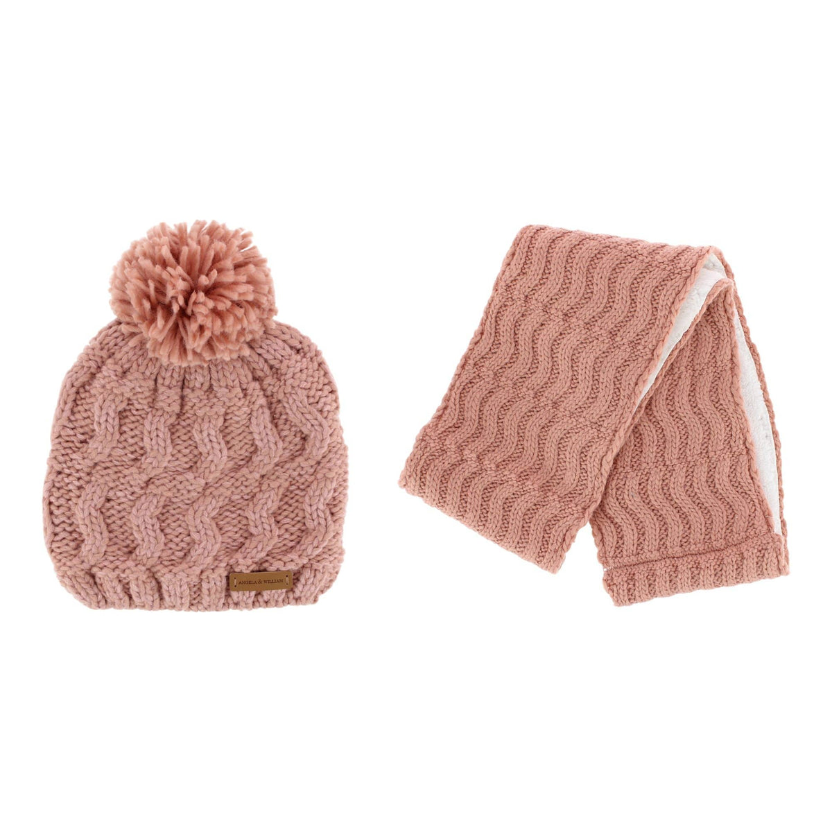 Angela & William Women's Wool Blend Beanie and Scarf Set - Pink