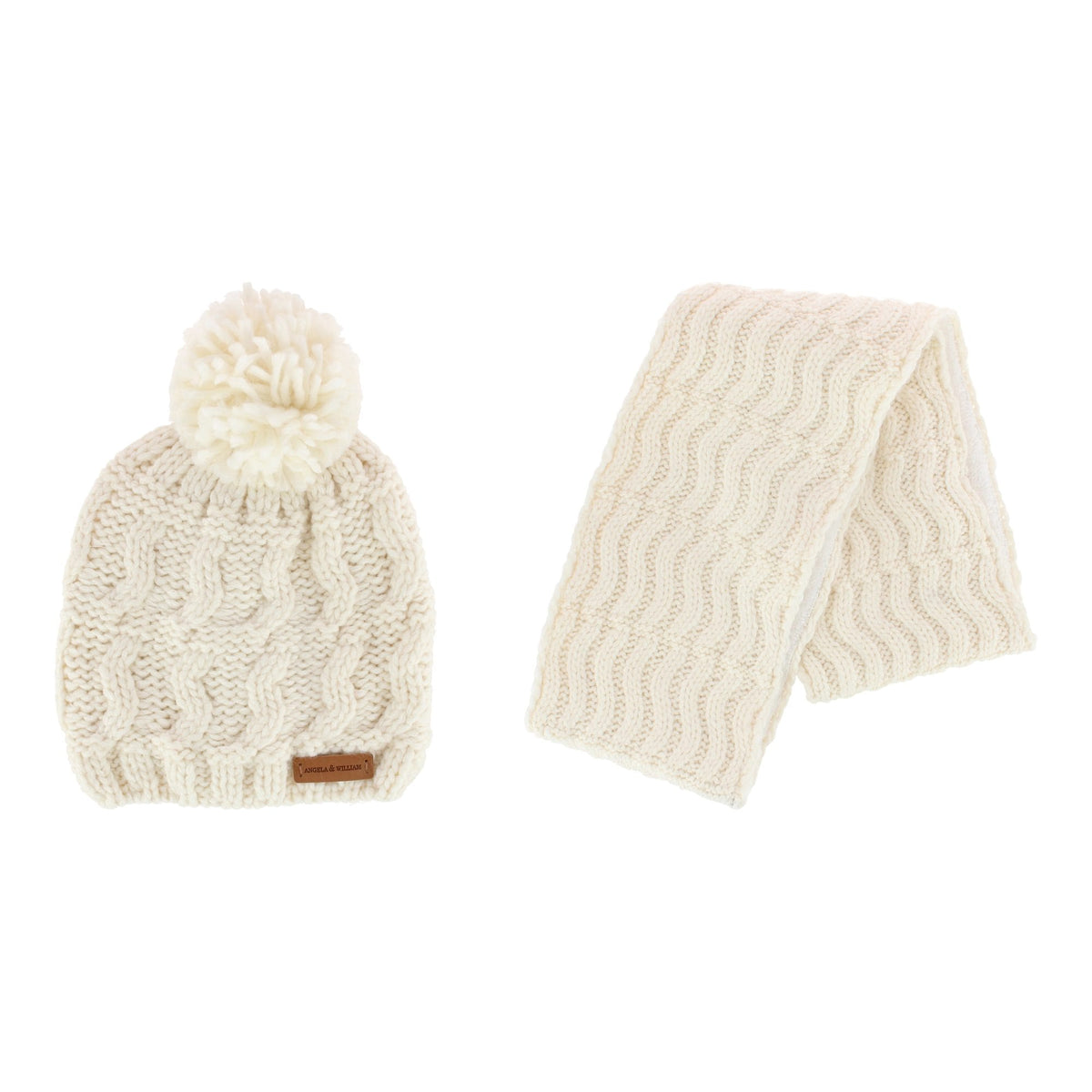 Angela & William Women's Wool Blend Beanie and Scarf Set - White