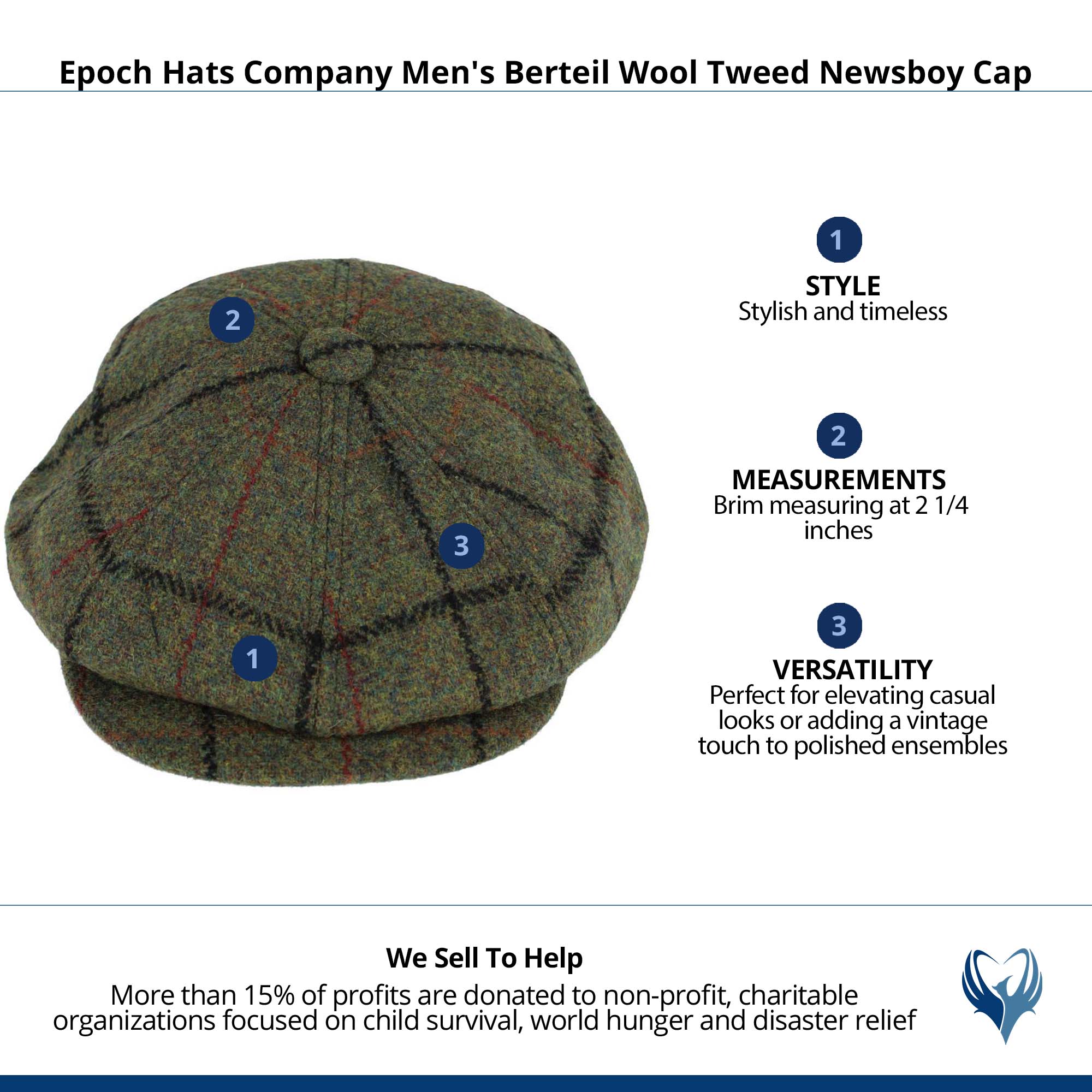 Epoch Hats Company Men's Berteil Wool Tweed Newsboy Cap - Green