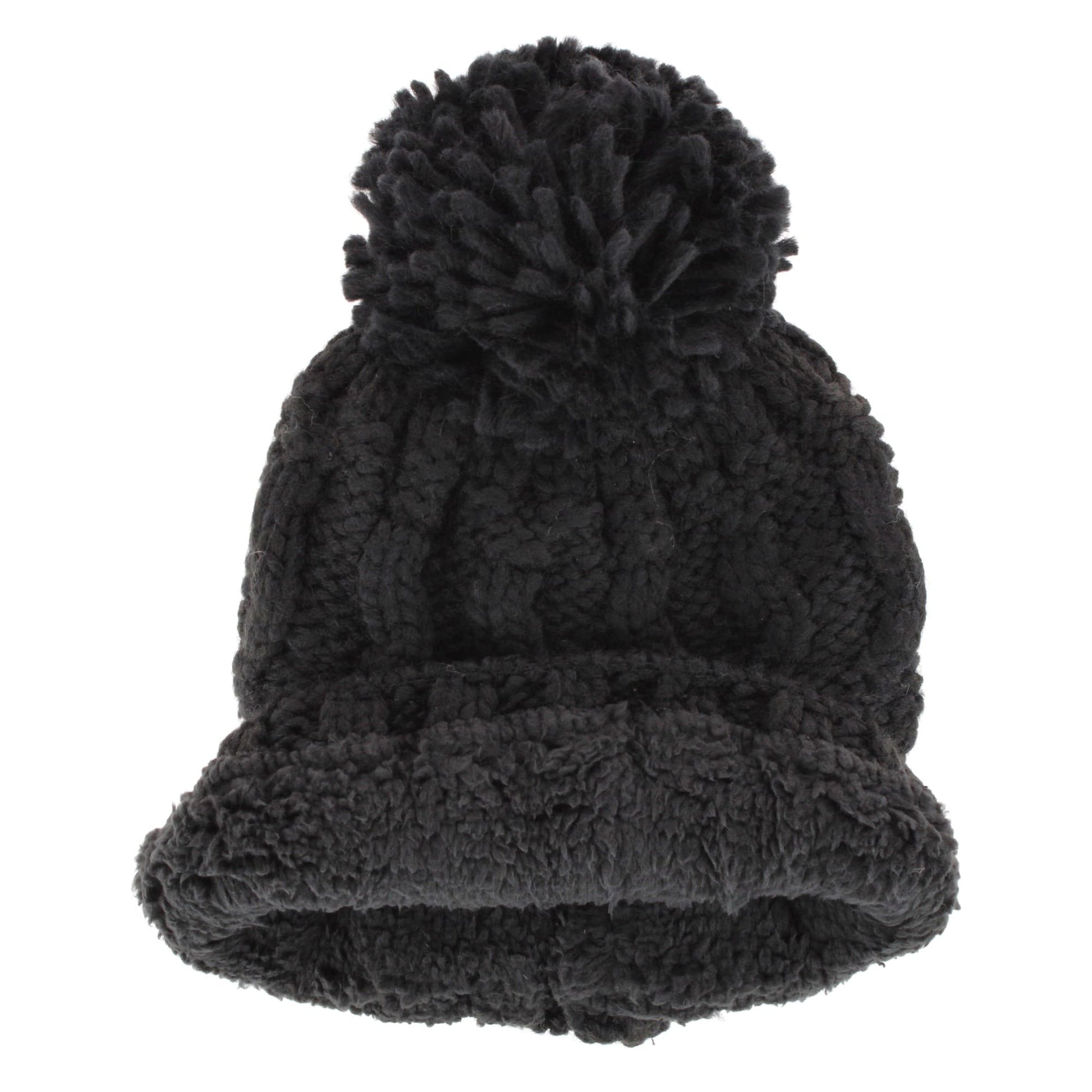 Angela & William Women's Wool Blend Sherpa Lined Winter Beanie with Pom - Black