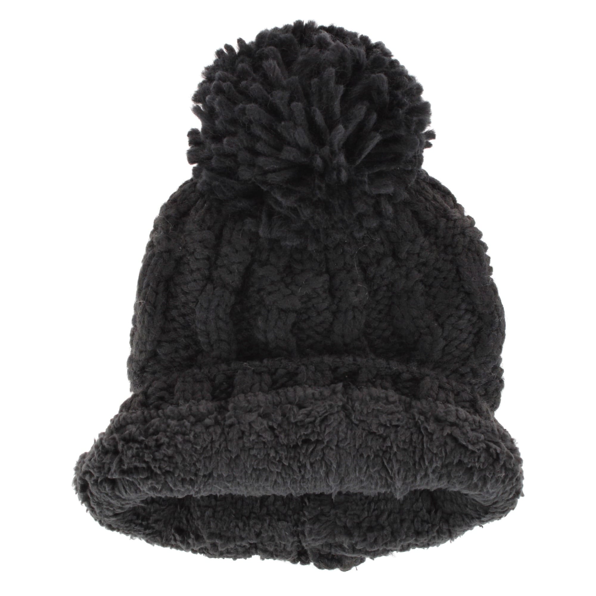 Angela & William Women's Wool Blend Sherpa Lined Winter Beanie with Pom - Black