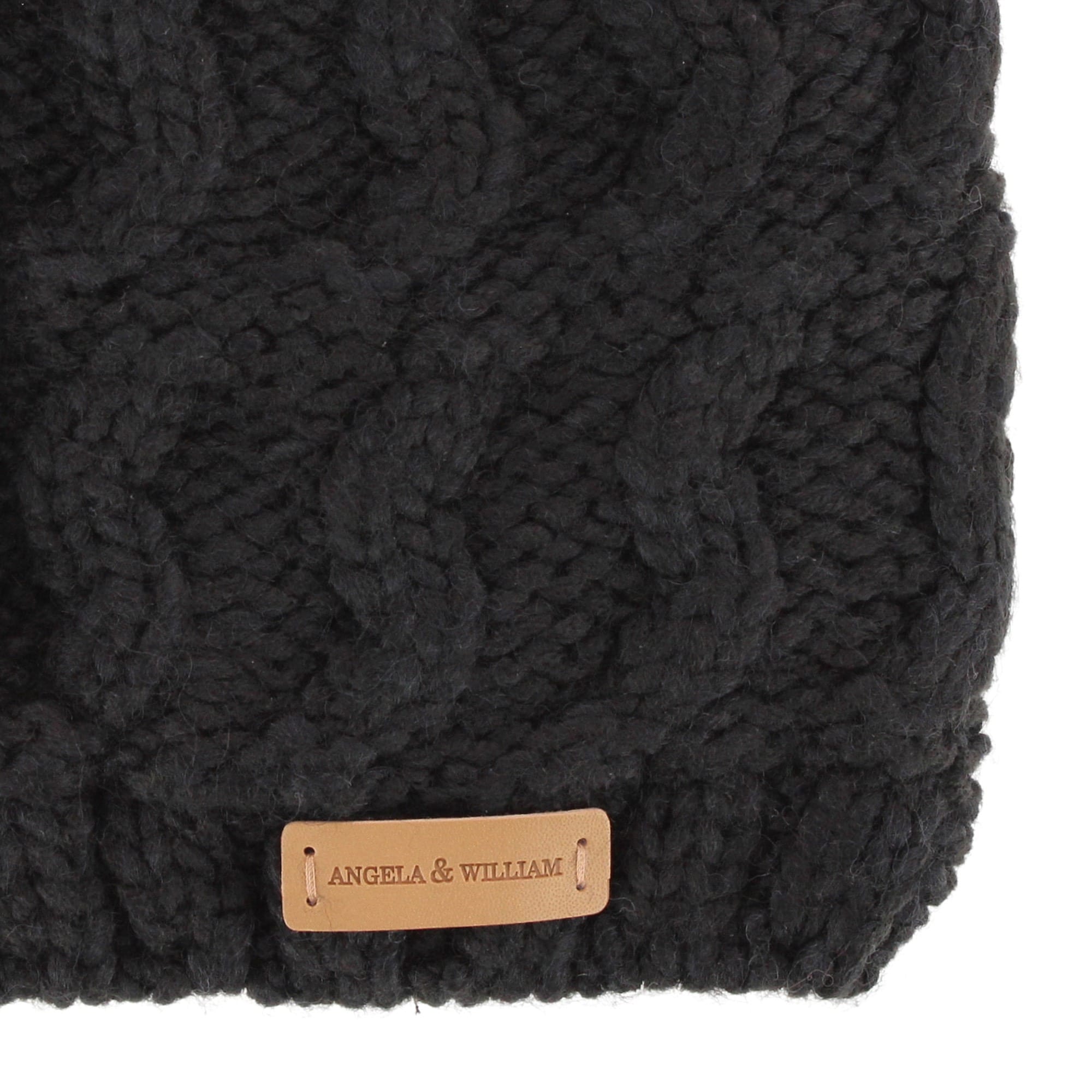 Angela & William Women's Wool Blend Sherpa Lined Winter Beanie with Pom - Black