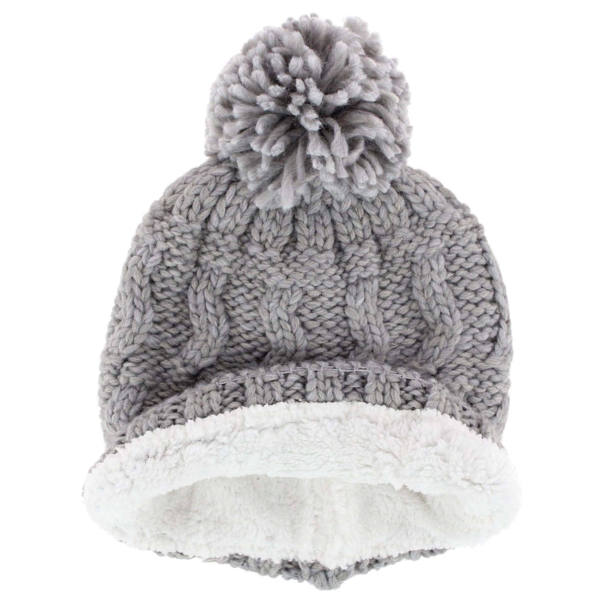 Angela & William Women's Wool Blend Sherpa Lined Winter Beanie with Pom - Grey