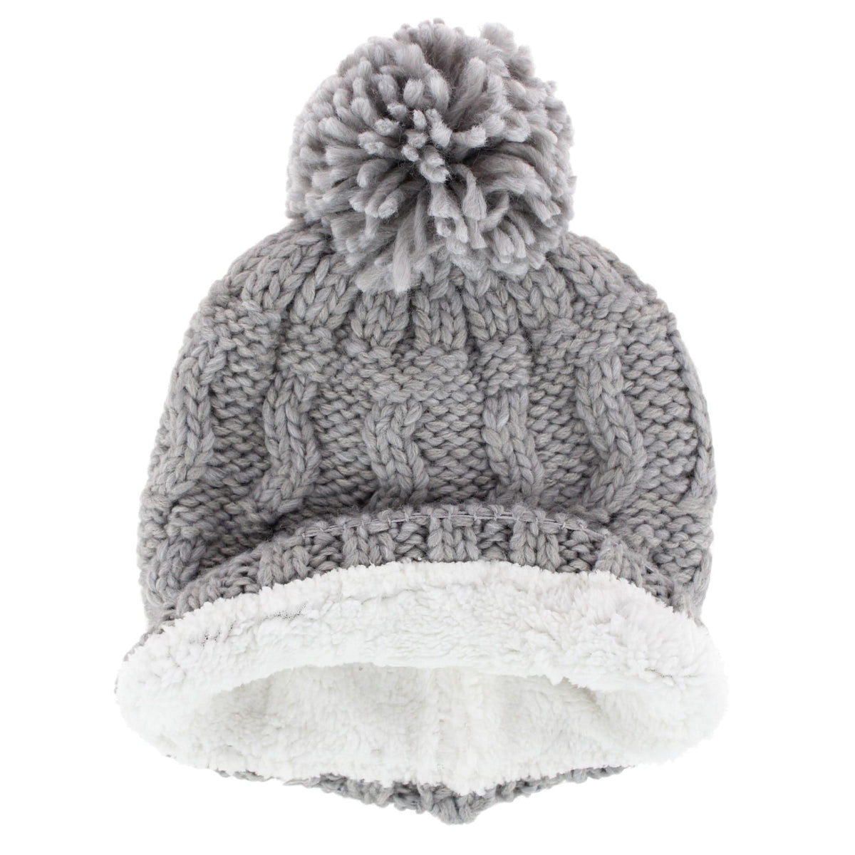 Angela & William Women's Wool Blend Sherpa Lined Winter Beanie with Pom - Grey