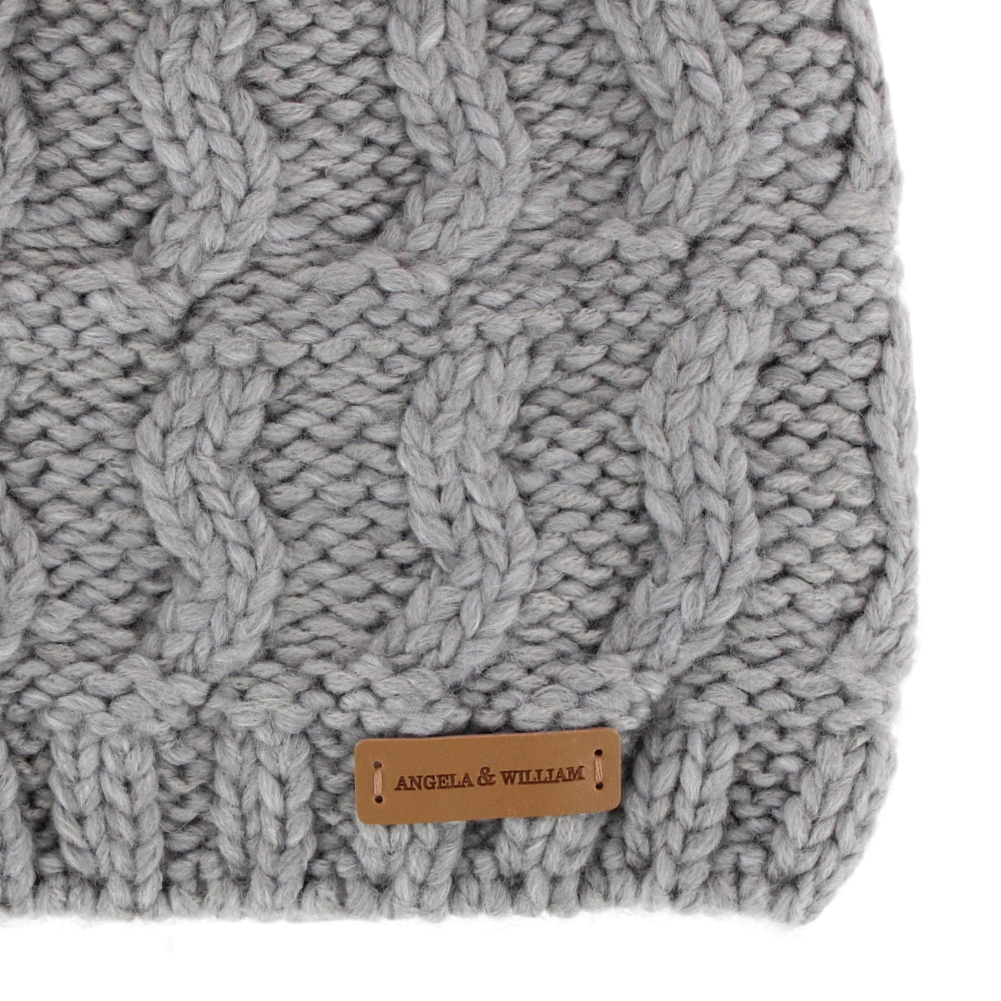 Angela & William Women's Wool Blend Sherpa Lined Winter Beanie with Pom - Grey