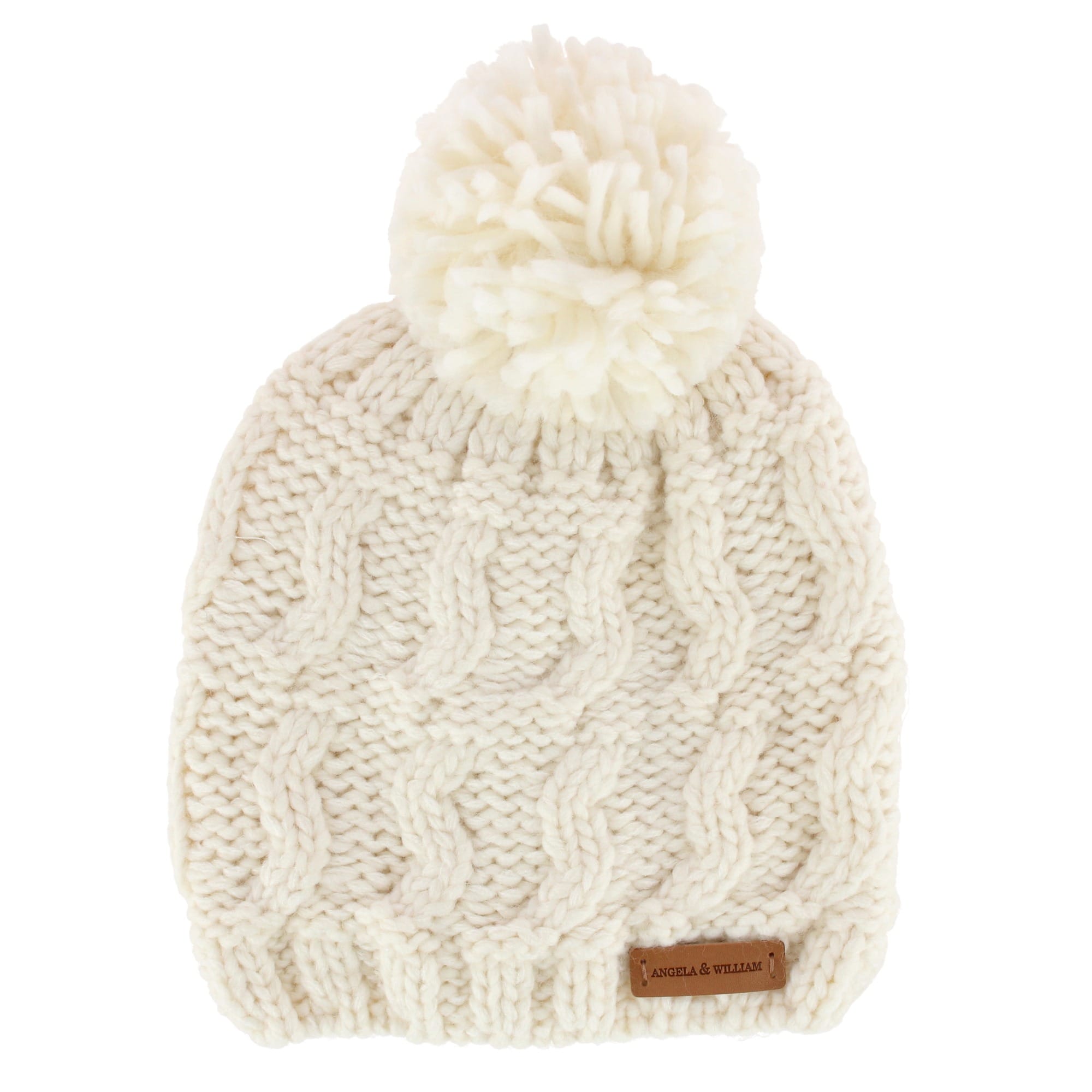Angela & William Women's Wool Blend Sherpa Lined Winter Beanie with Pom - White