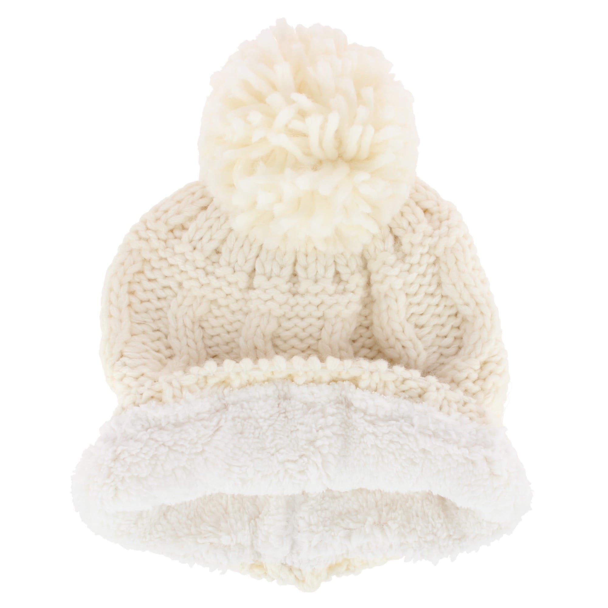 Angela & William Women's Wool Blend Sherpa Lined Winter Beanie with Pom - White
