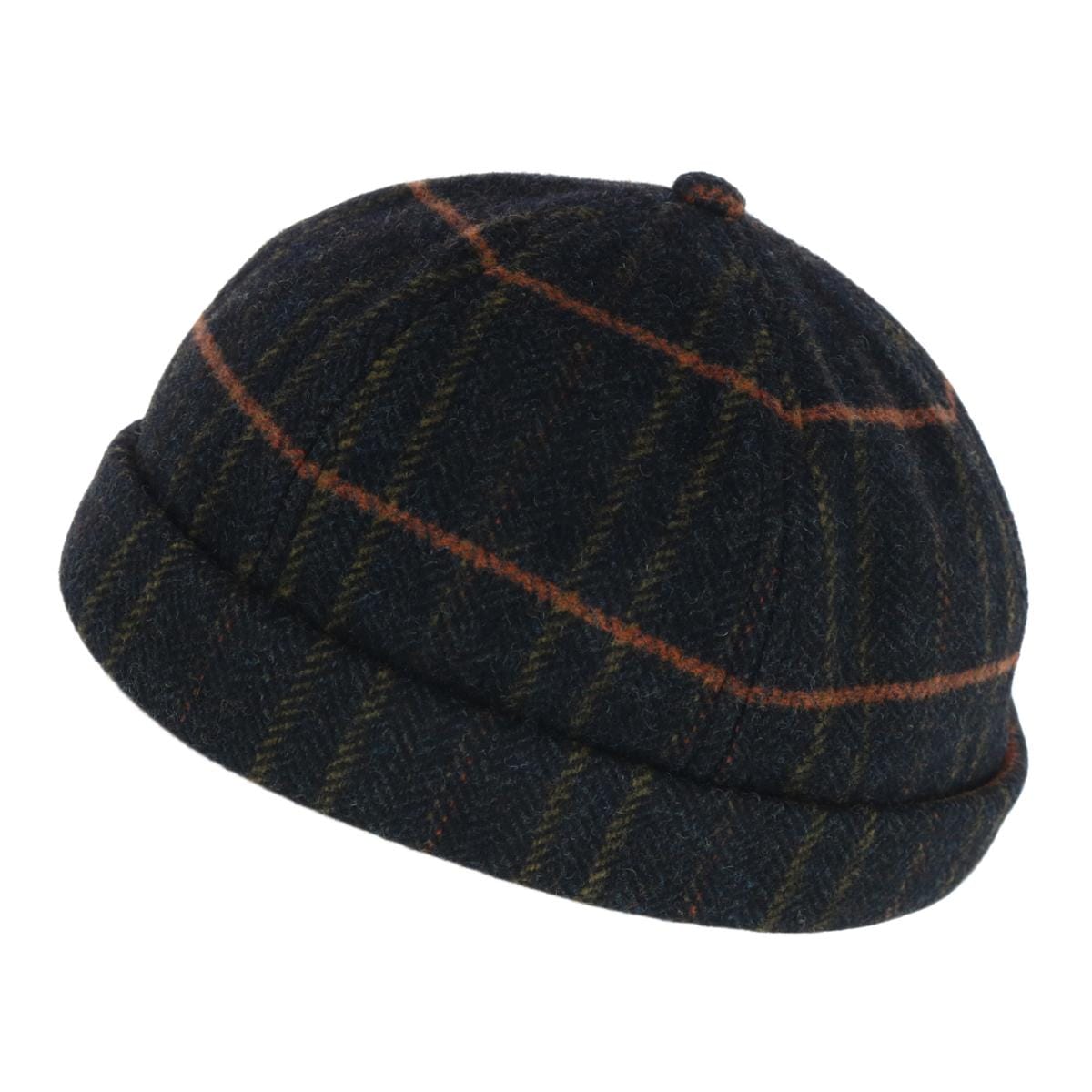 Epoch Hats Company Men's Plaid Retro Rolled Cuff Fisherman Wool Cap - Black