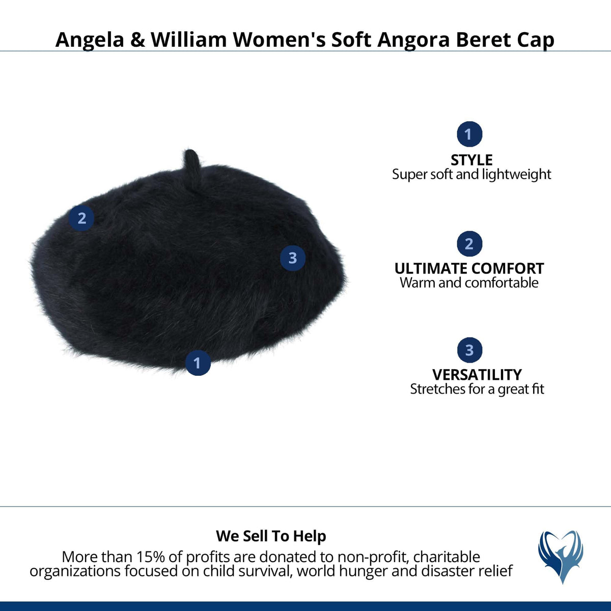 Angela & William Women's Soft Angora Beret Cap - Black