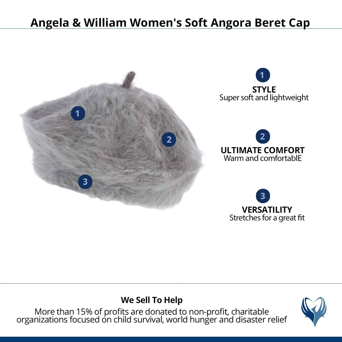Angela & William Women's Soft Angora Beret Cap - Gray