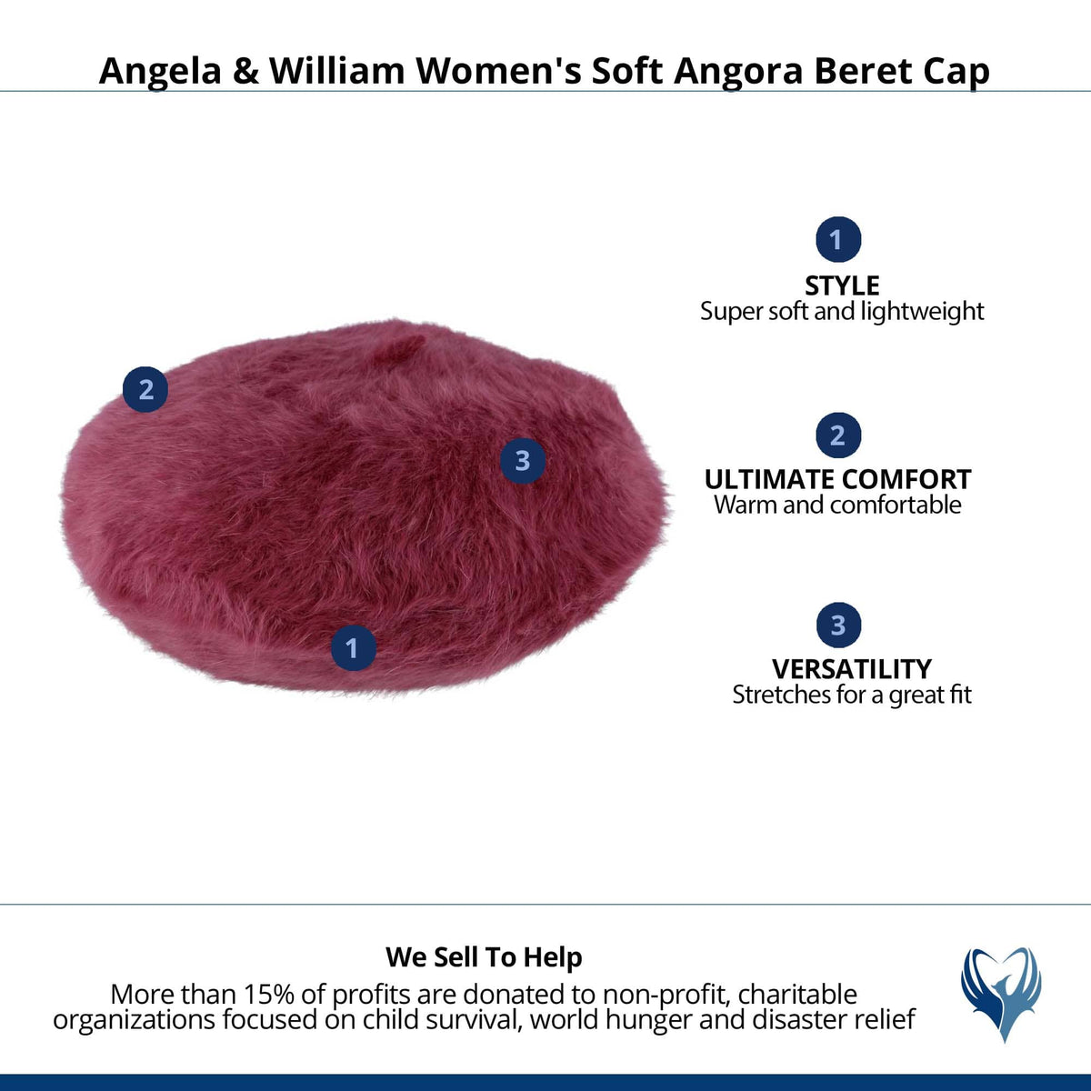 Angela & William Women's Soft Angora Beret Cap - Maroon