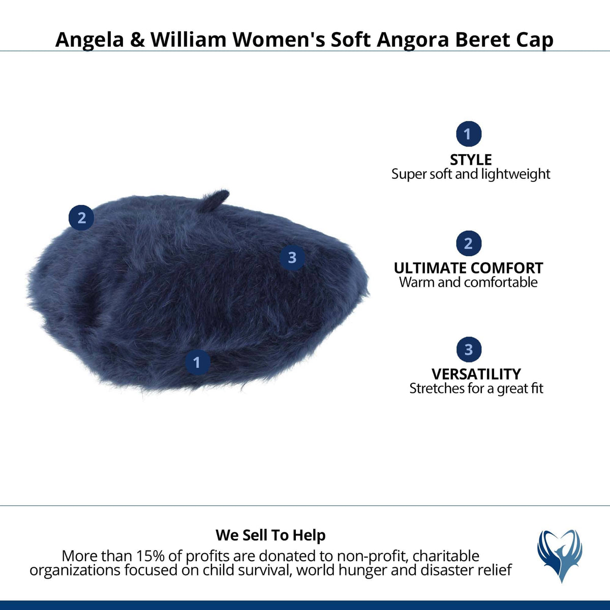 Angela & William Women's Soft Angora Beret Cap - Navy