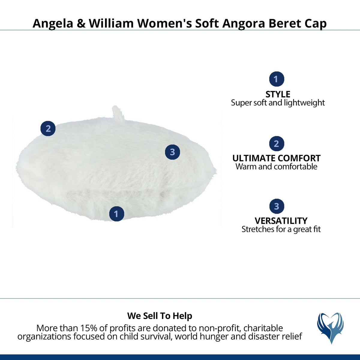 Angela & William Women's Soft Angora Beret Cap - White