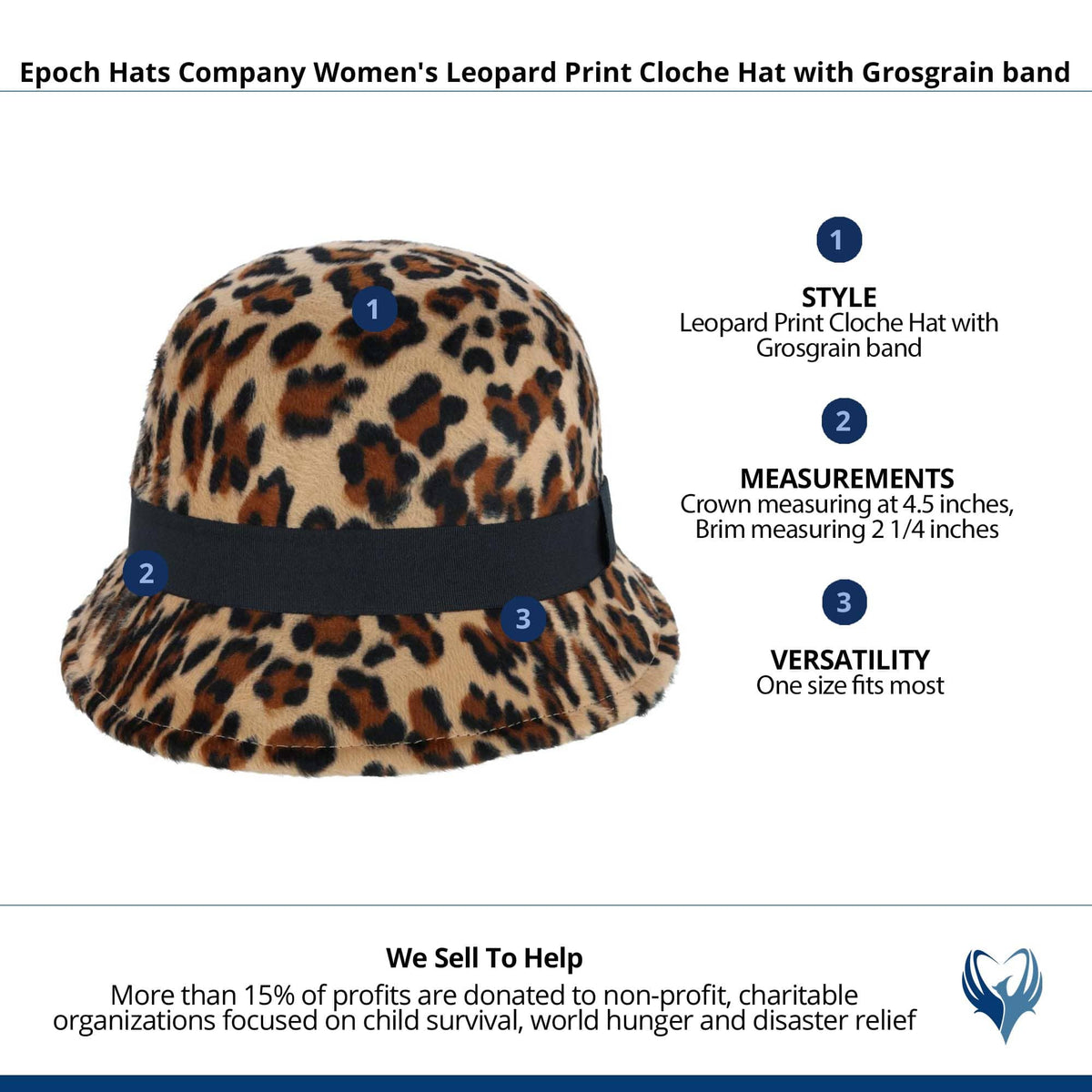 Epoch Hats Company Women's Leopard Print Cloche Hat with Grosgrain band - Leopard