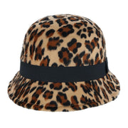 Women's Leopard Print Cloche Hat with Grosgrain band