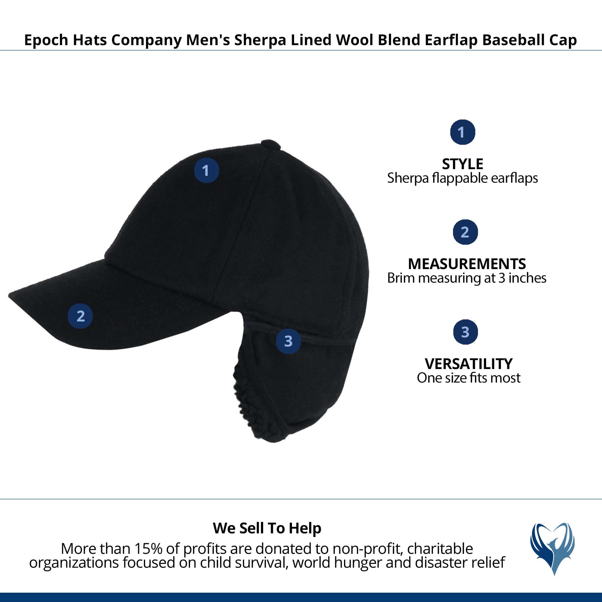 Epoch Hats Company Men's Sherpa Lined Wool Blend Earflap Baseball Cap - Black