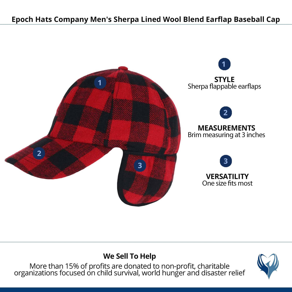 Epoch Hats Company Men's Sherpa Lined Wool Blend Earflap Baseball Cap - Buffalo Check