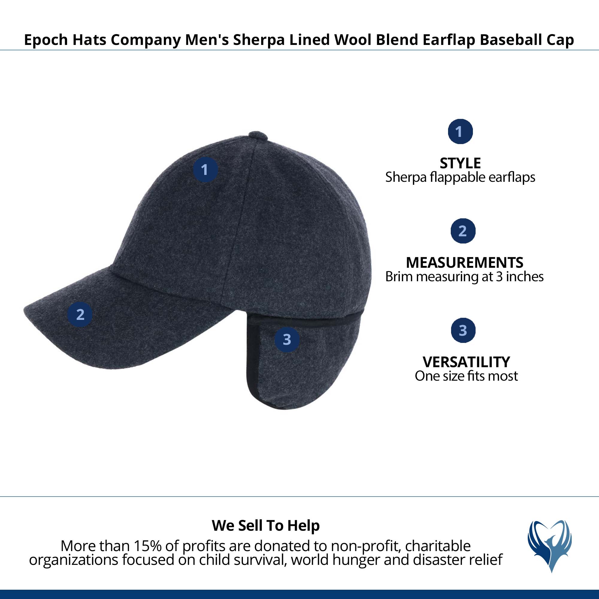 Epoch Hats Company Men's Sherpa Lined Wool Blend Earflap Baseball Cap - Charcoal