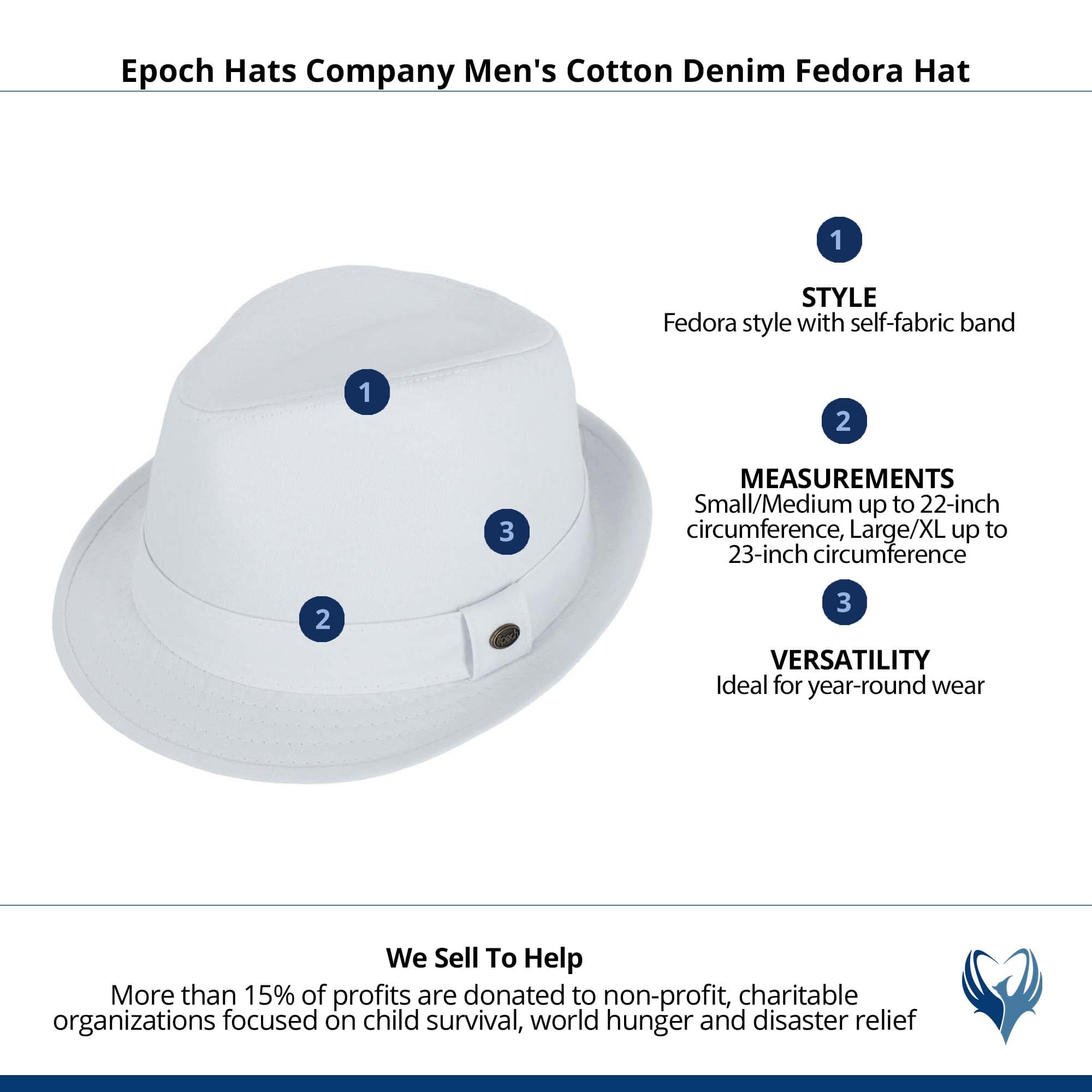 Epoch Hats Company Men's Cotton Denim Fedora Hat - White