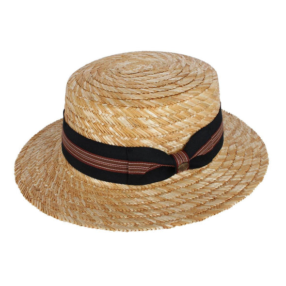 Men's Wheat Straw Boater Hat with Black Striped Hatband