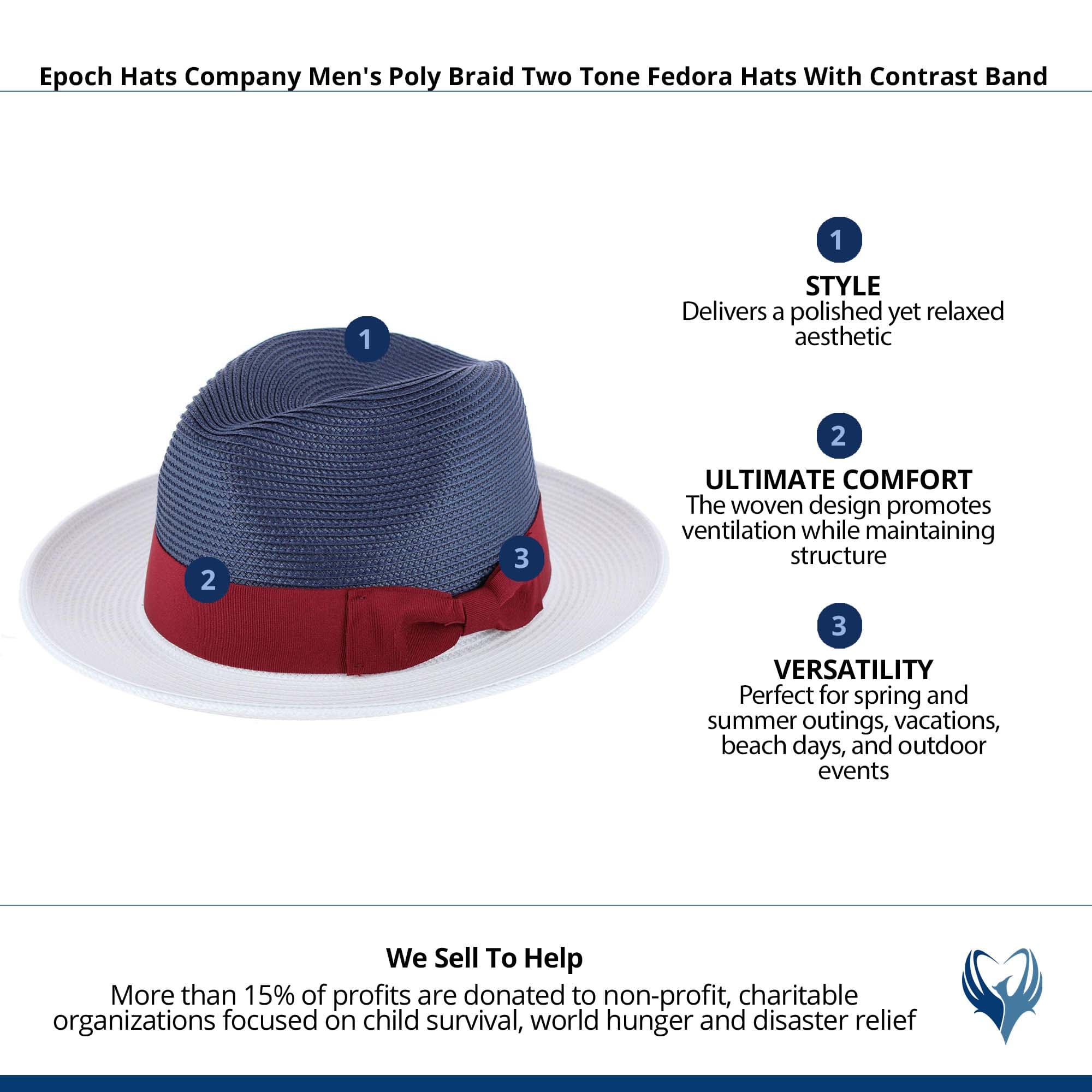 Epoch Hats Company Men's Poly Braid Two Tone Fedora Hats With Contrast Band - Navy/White