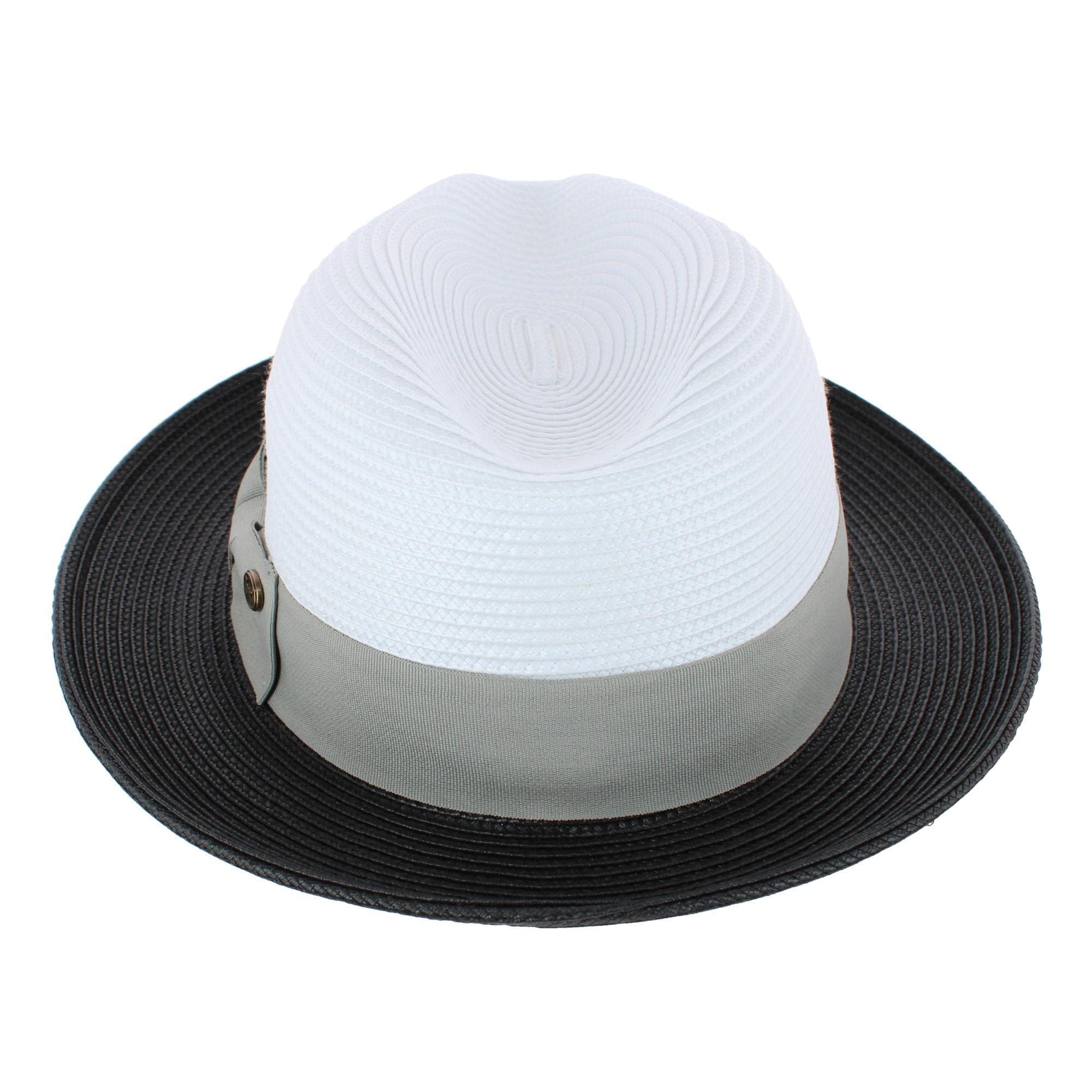 Epoch Hats Company Men's Poly Braid Two Tone Fedora Hats With Contrast Band - White/Black