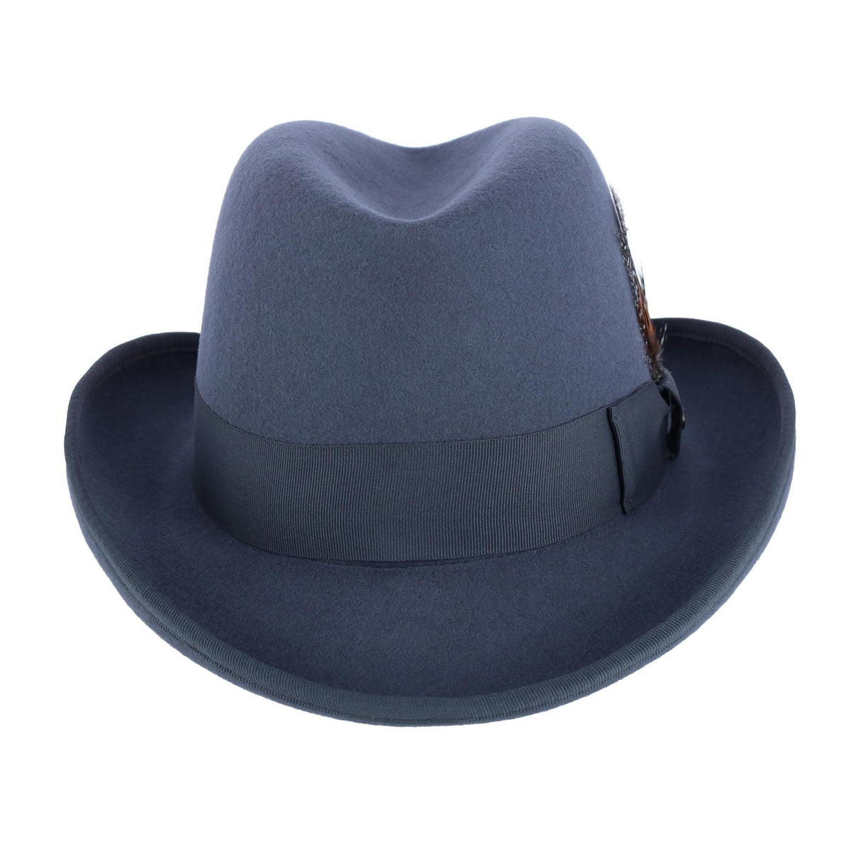 Epoch Hats Company Men's Wool Felt Homburg Godfather Hat with Feather - Gray