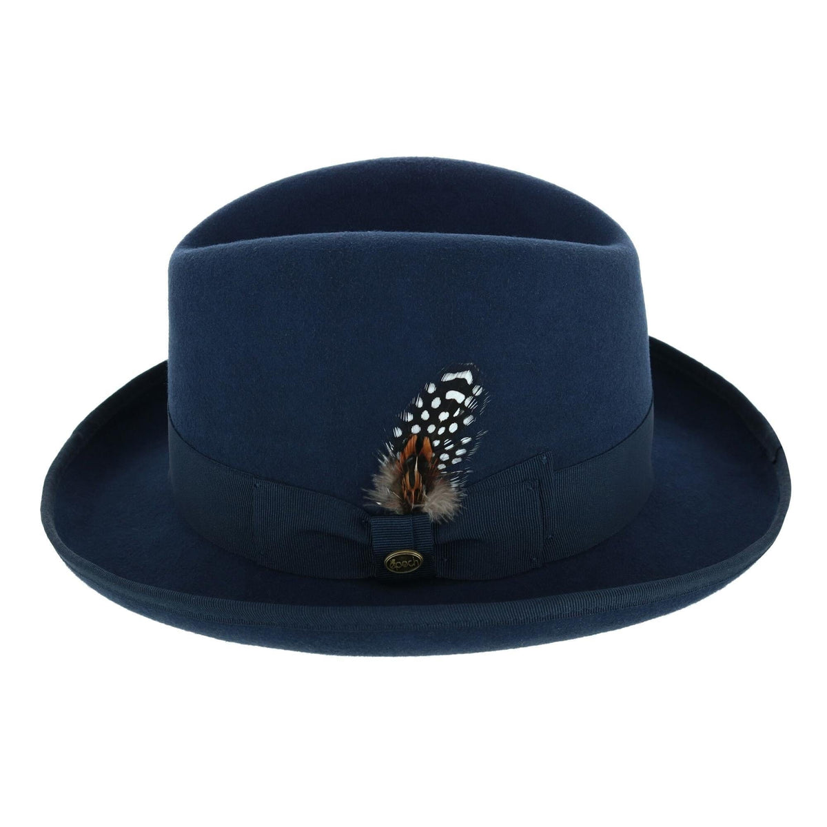 Epoch Hats Company Men's Wool Felt Homburg Godfather Hat with Feather - Navy