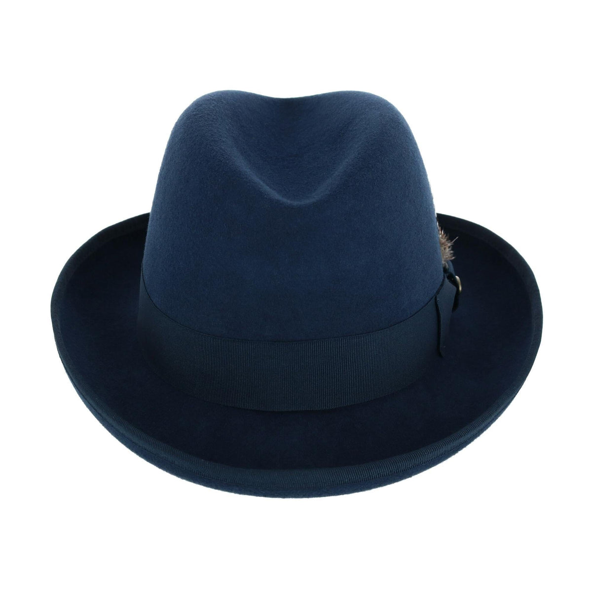 Epoch Hats Company Men's Wool Felt Homburg Godfather Hat with Feather - Navy
