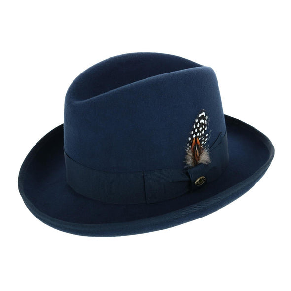 Men's Wool Felt Homburg Godfather Hat with Feather