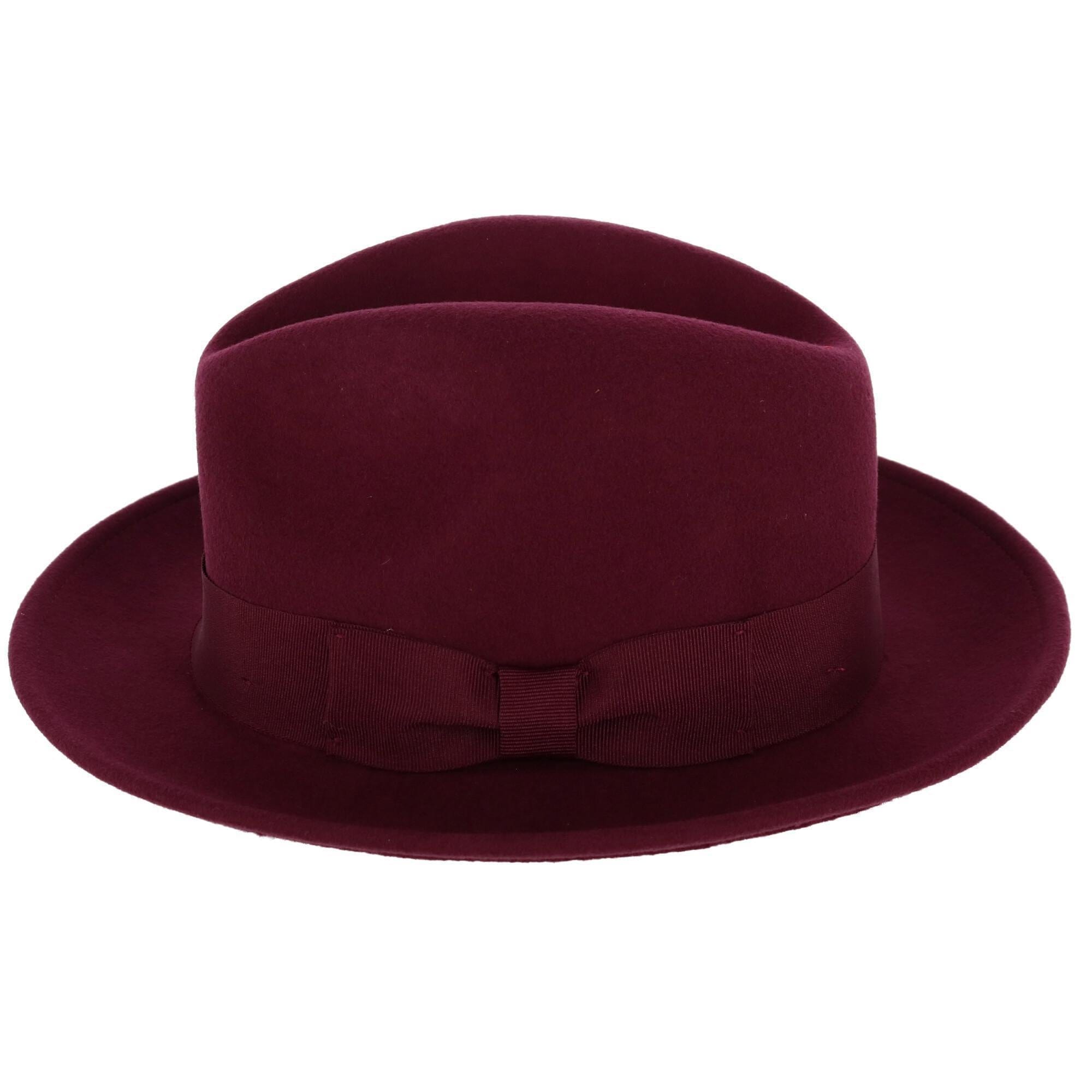 Epoch Hats Company Men's Wool Felt Fedora with Grosgrain Bow Hatband - Burgundy