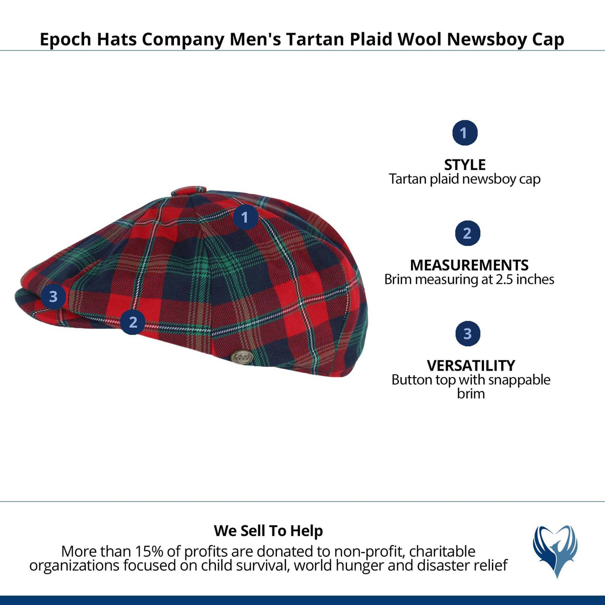 Epoch Hats Company Men's Tartan Plaid Wool Newsboy Cap - Red