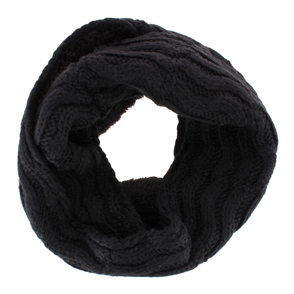 Angela & William Women's Wool Cable Knit Winter Infinity Scarf with Sherpa Lining - Black