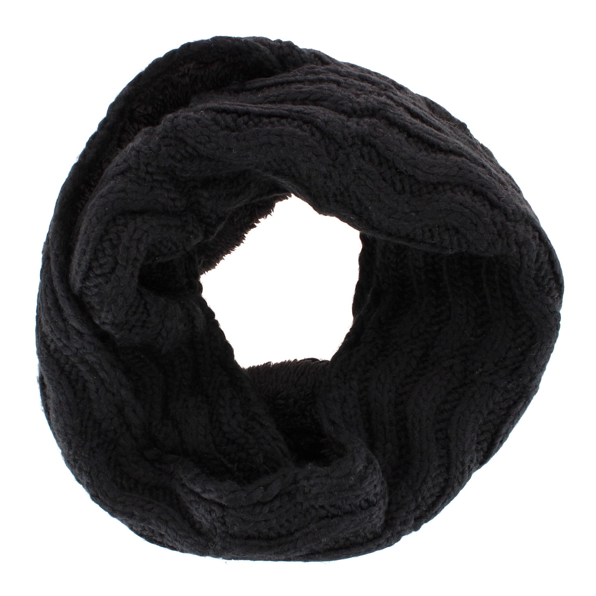 Angela & William Women's Wool Cable Knit Winter Infinity Scarf with Sherpa Lining - Black