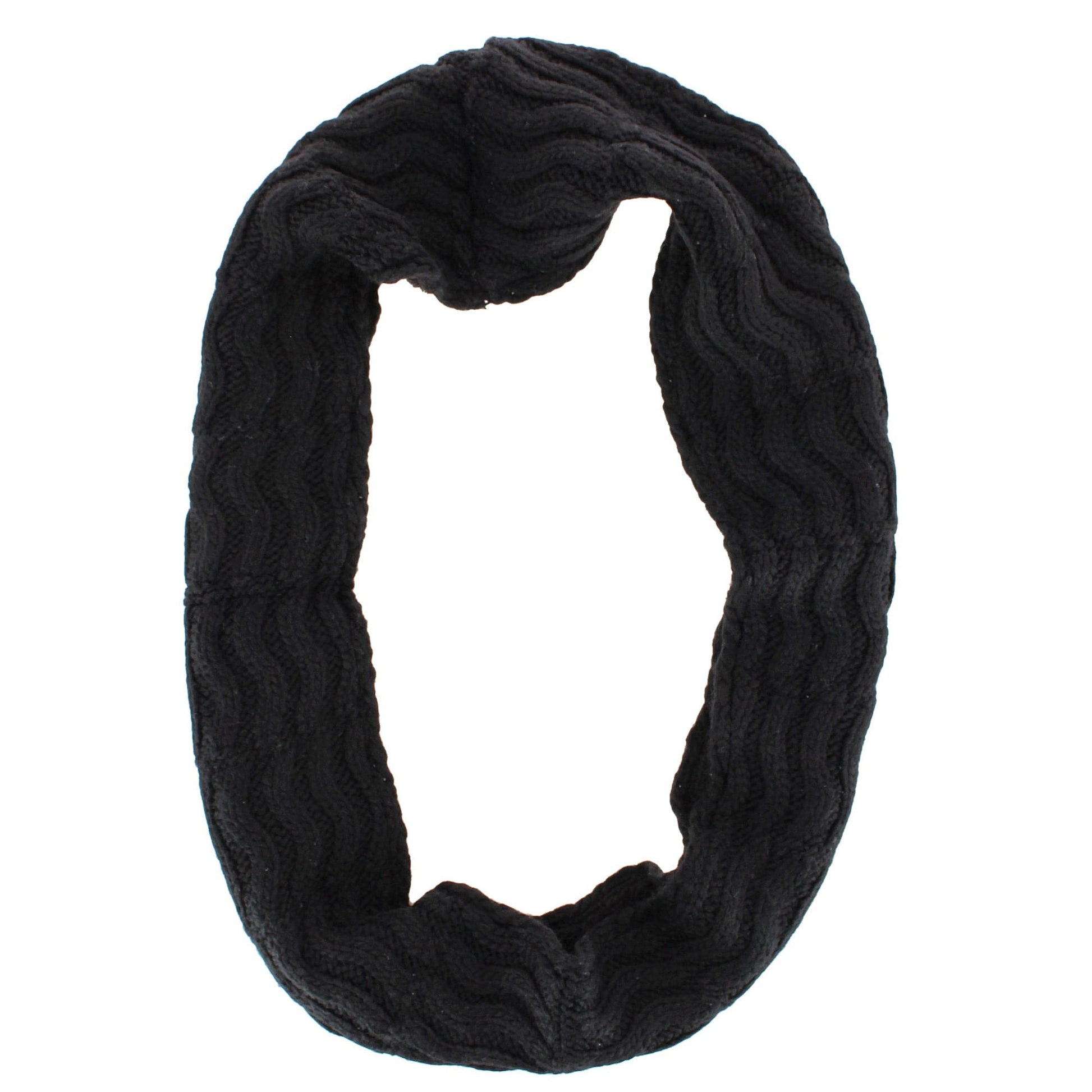 Angela & William Women's Wool Cable Knit Winter Infinity Scarf with Sherpa Lining - Black