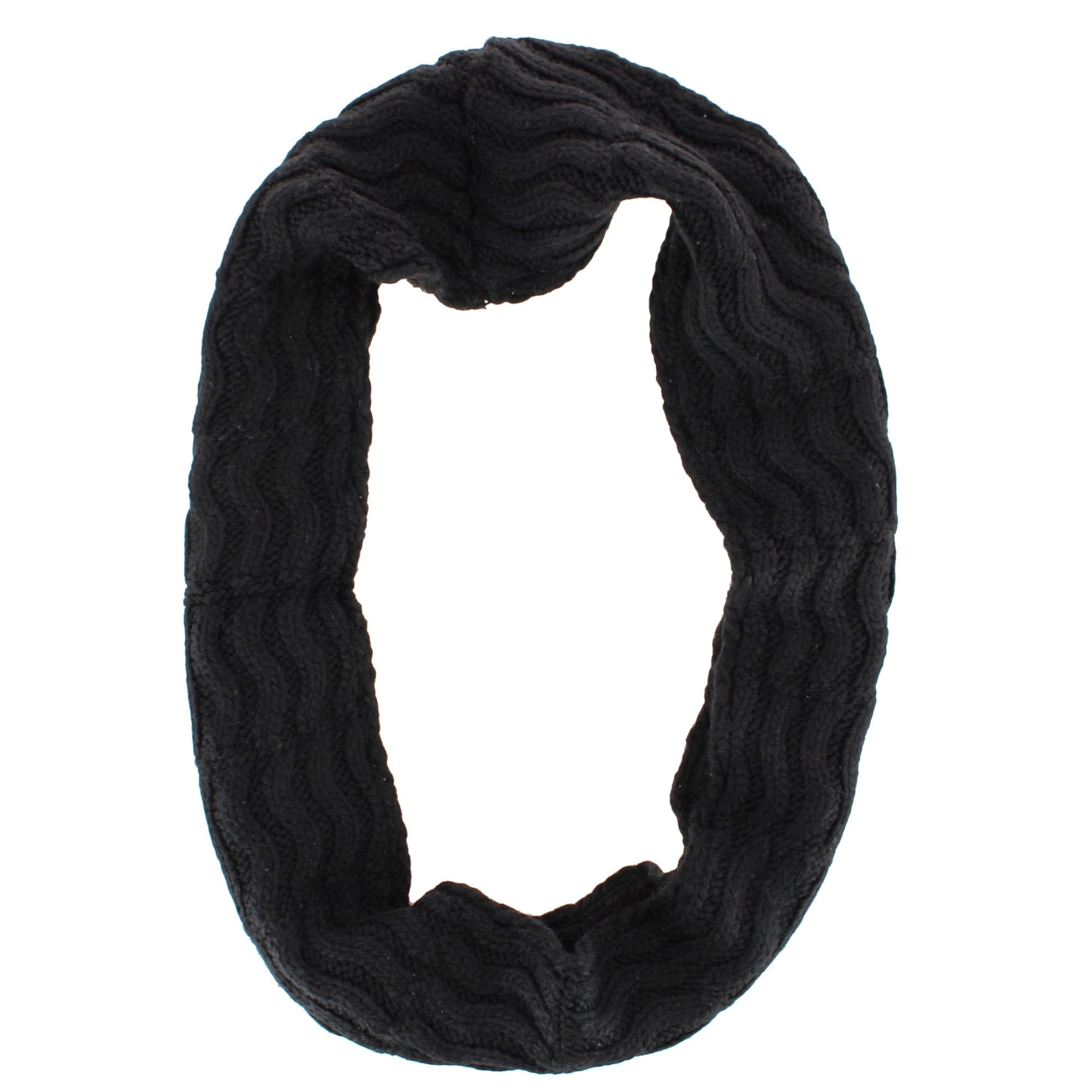 Angela & William Women's Wool Cable Knit Winter Infinity Scarf with Sherpa Lining - Black