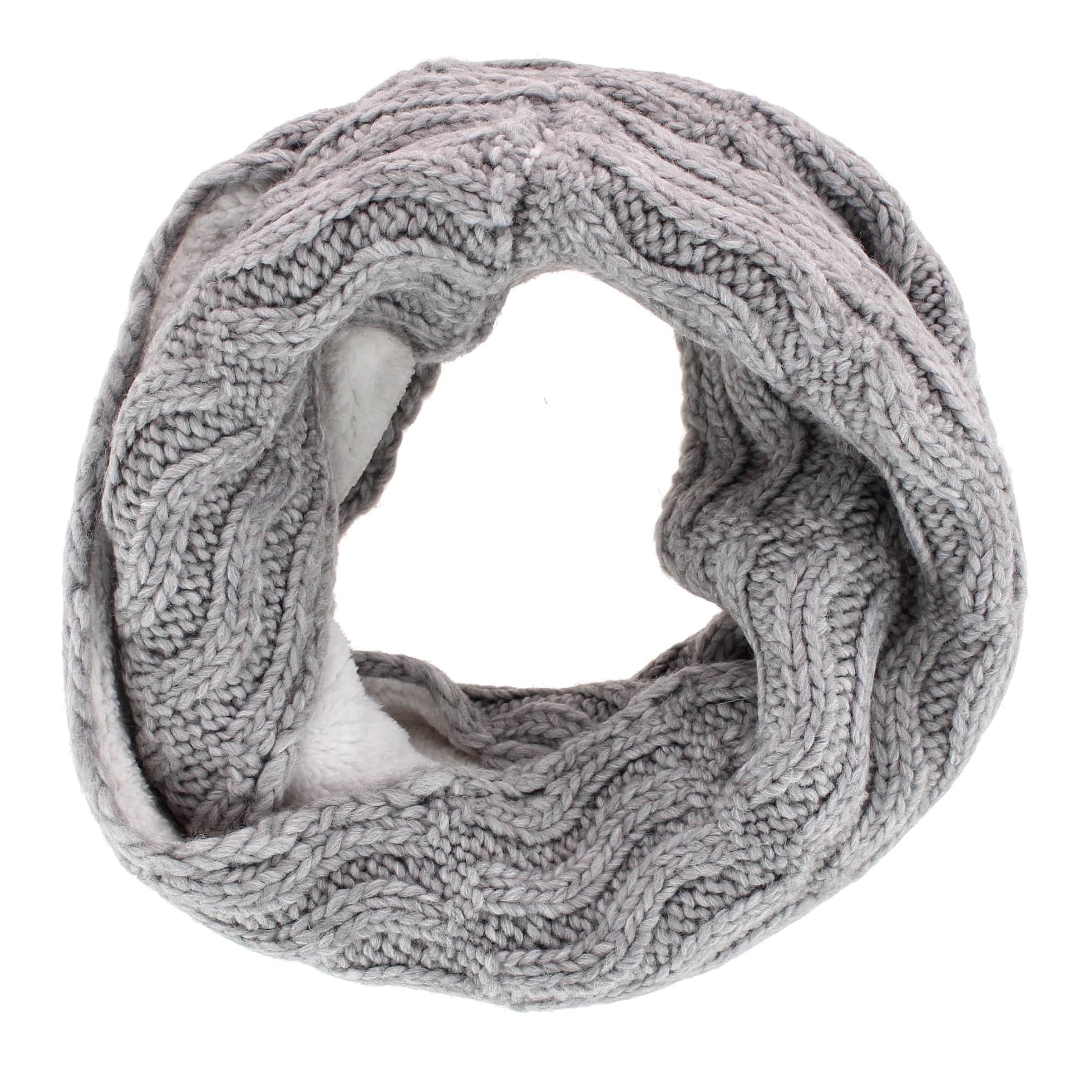 Angela & William Women's Wool Cable Knit Winter Infinity Scarf with Sherpa Lining - Grey