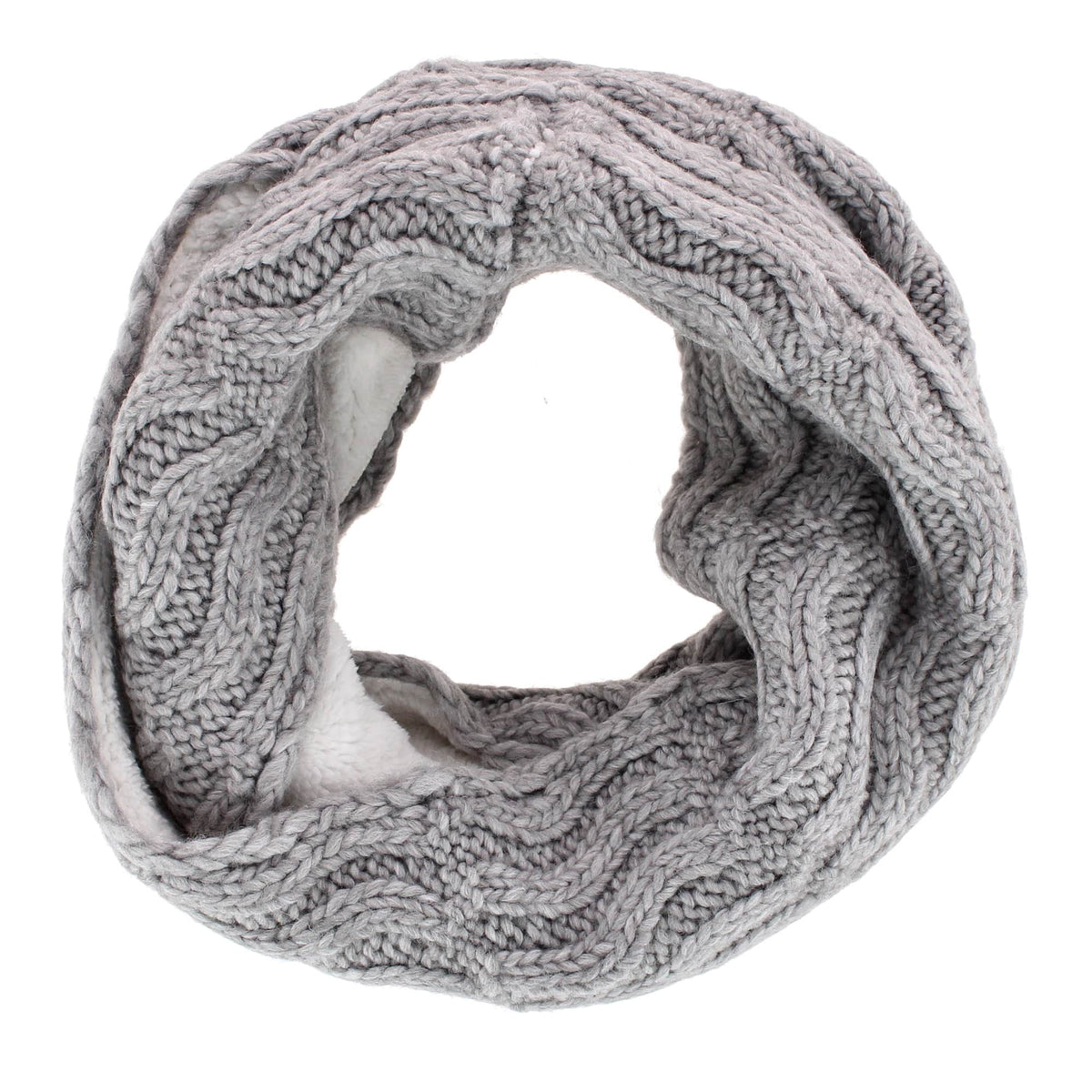 Angela & William Women's Wool Cable Knit Winter Infinity Scarf with Sherpa Lining - Grey