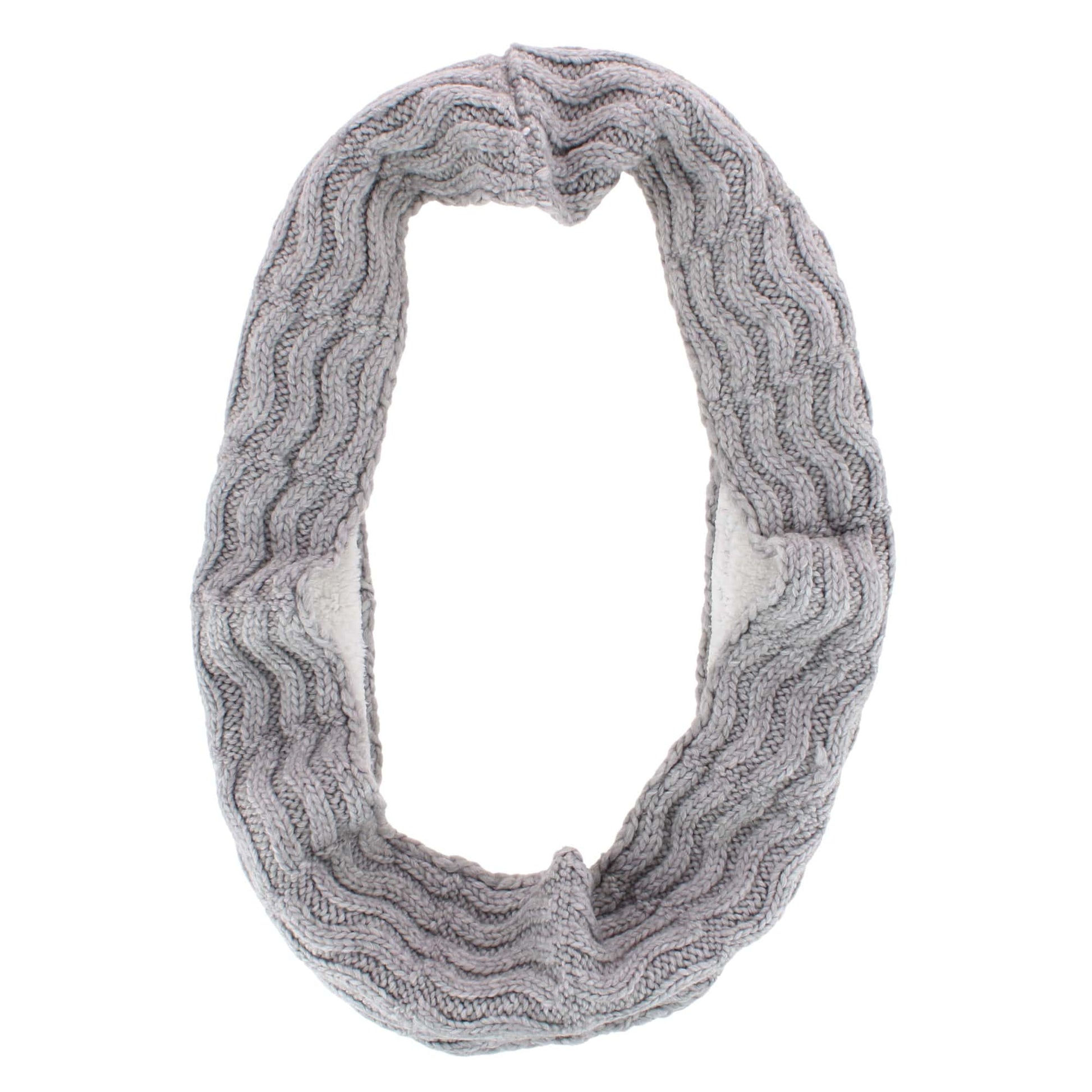 Angela & William Women's Wool Cable Knit Winter Infinity Scarf with Sherpa Lining - Grey