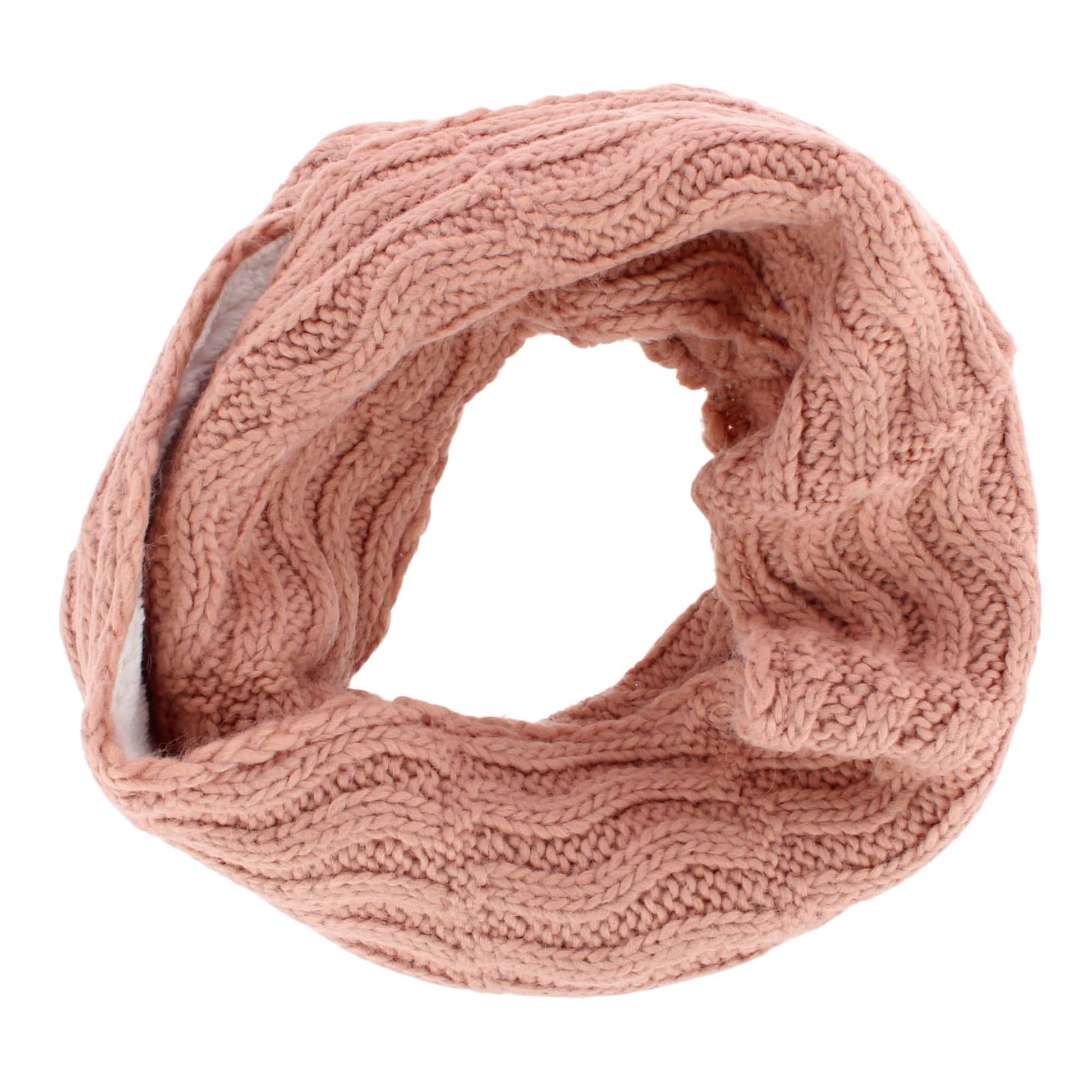 Angela & William Women's Wool Cable Knit Winter Infinity Scarf with Sherpa Lining - Pink