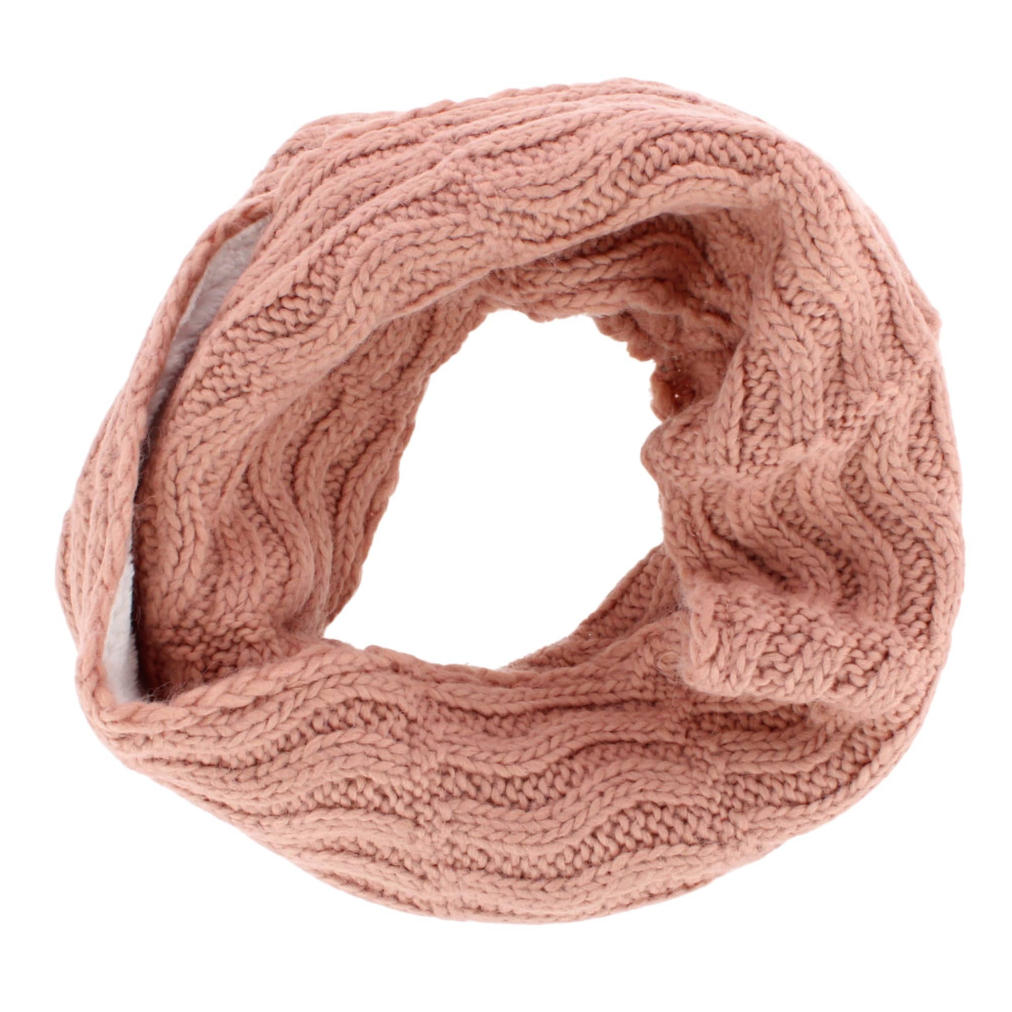 Angela & William Women's Wool Cable Knit Winter Infinity Scarf with Sherpa Lining - Pink