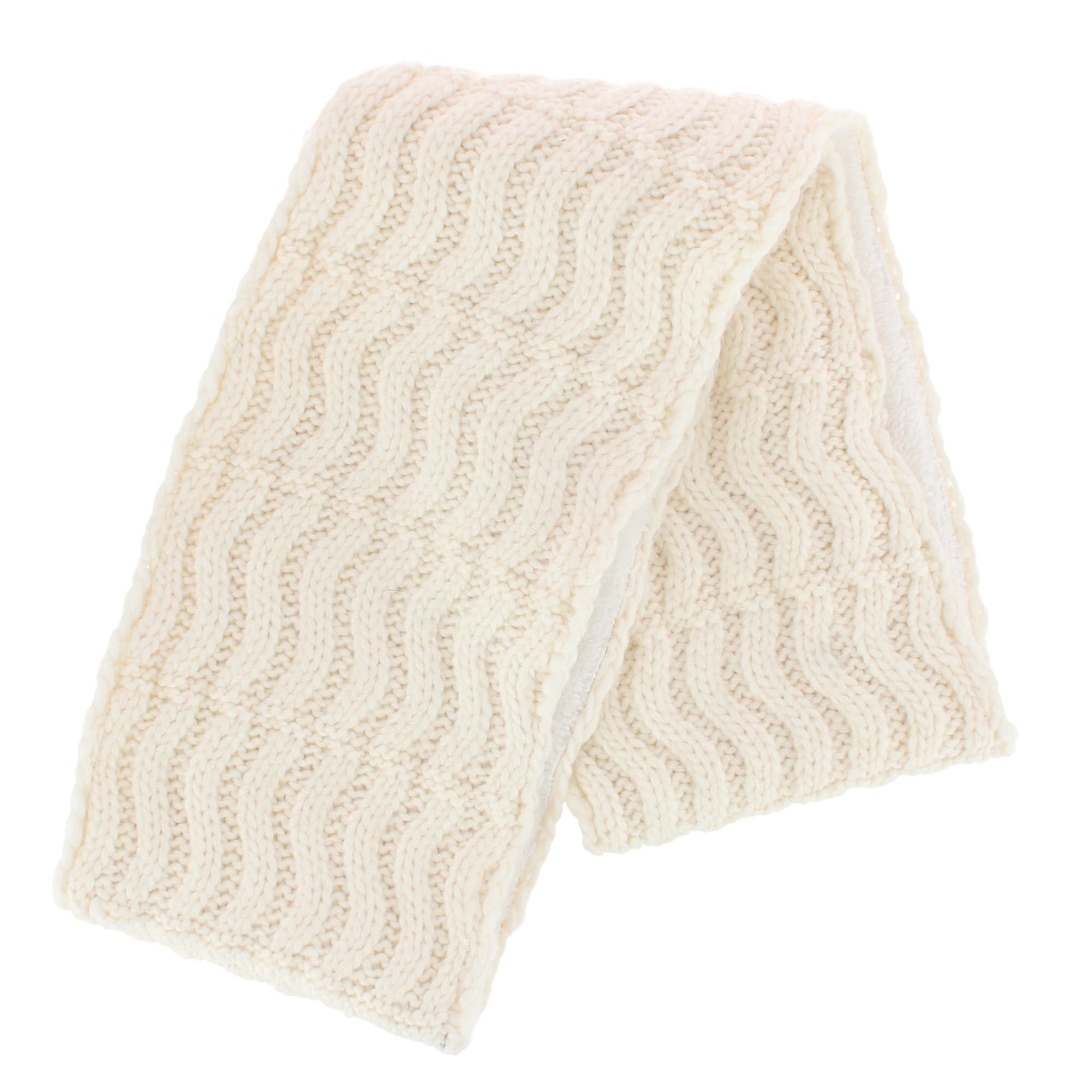 Angela & William Women's Wool Cable Knit Winter Infinity Scarf with Sherpa Lining - White
