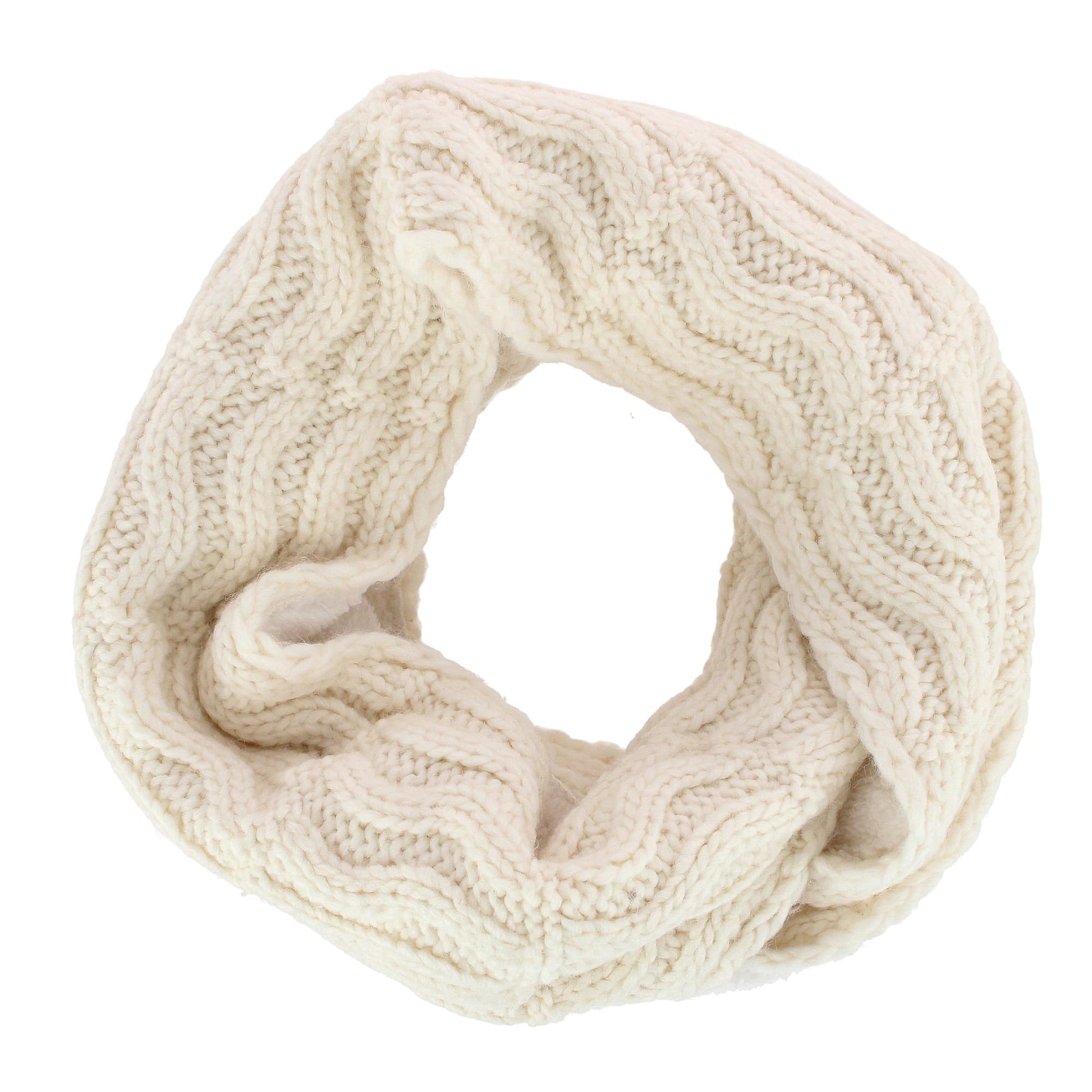 Angela & William Women's Wool Cable Knit Winter Infinity Scarf with Sherpa Lining - White