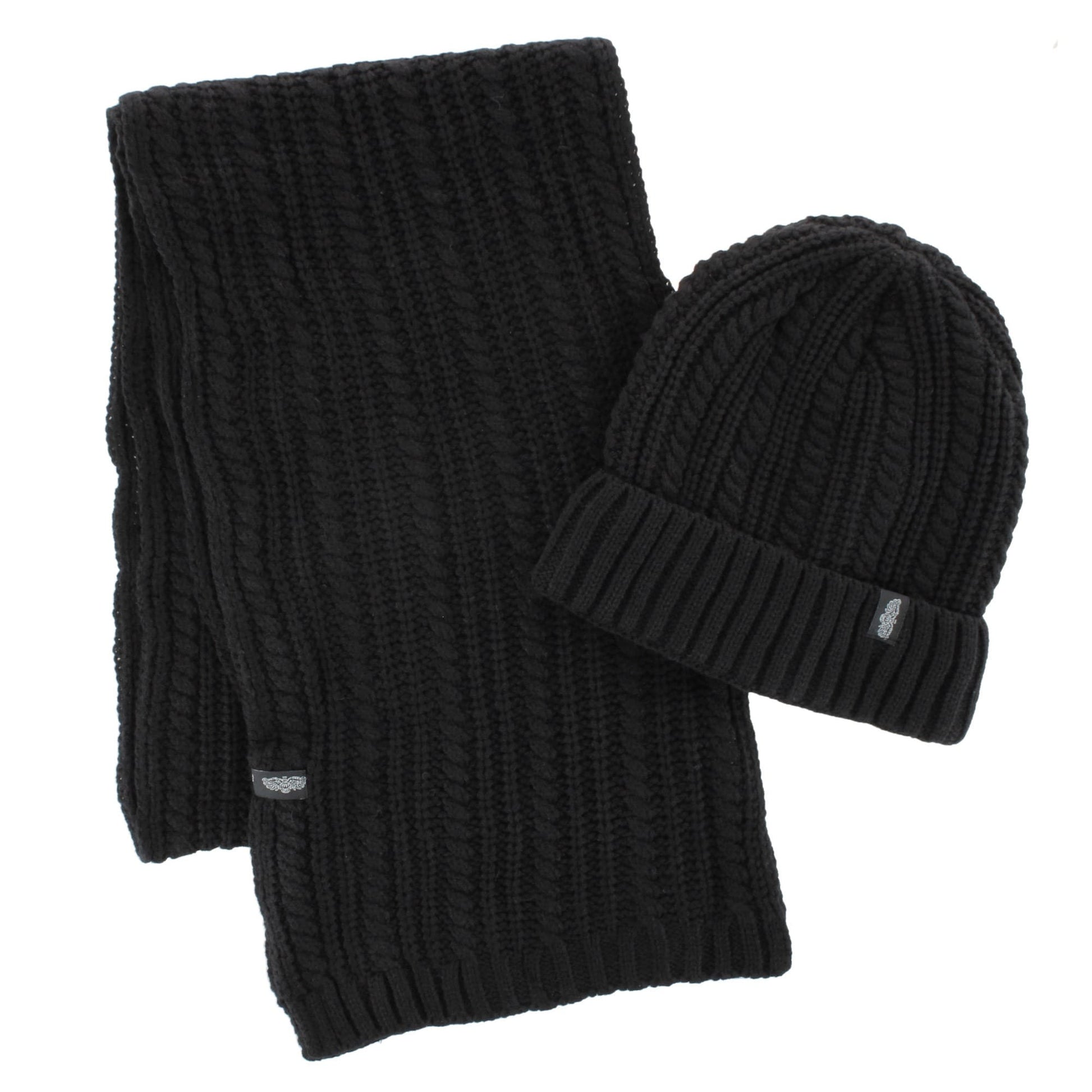 Angela & William Adult Chunky Cable Knit Lined Beanie and Scarf Winter Set - Black
