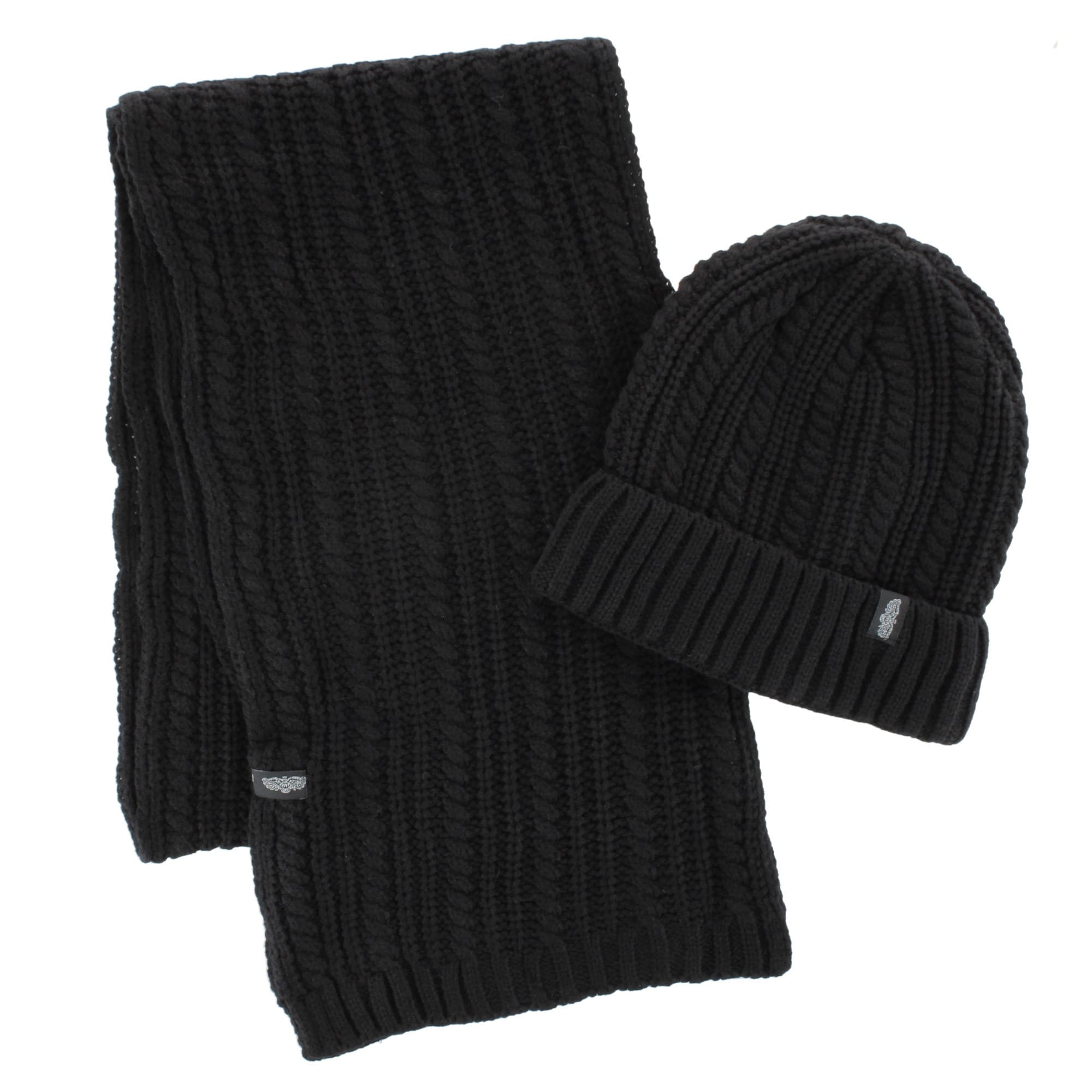 Angela & William Adult Chunky Cable Knit Lined Beanie and Scarf Winter Set - Black