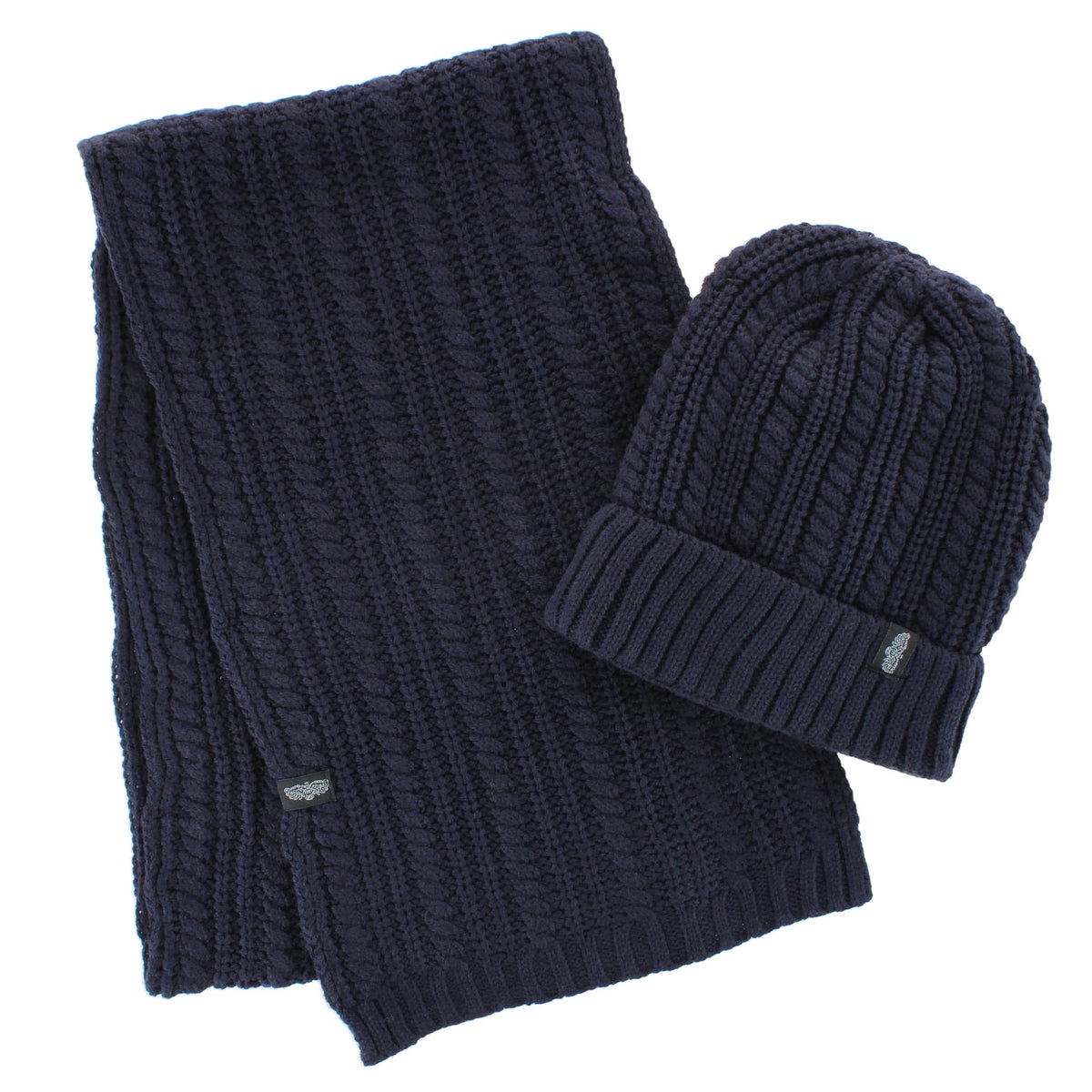 Angela & William Adult Chunky Cable Knit Lined Beanie and Scarf Winter Set - Navy